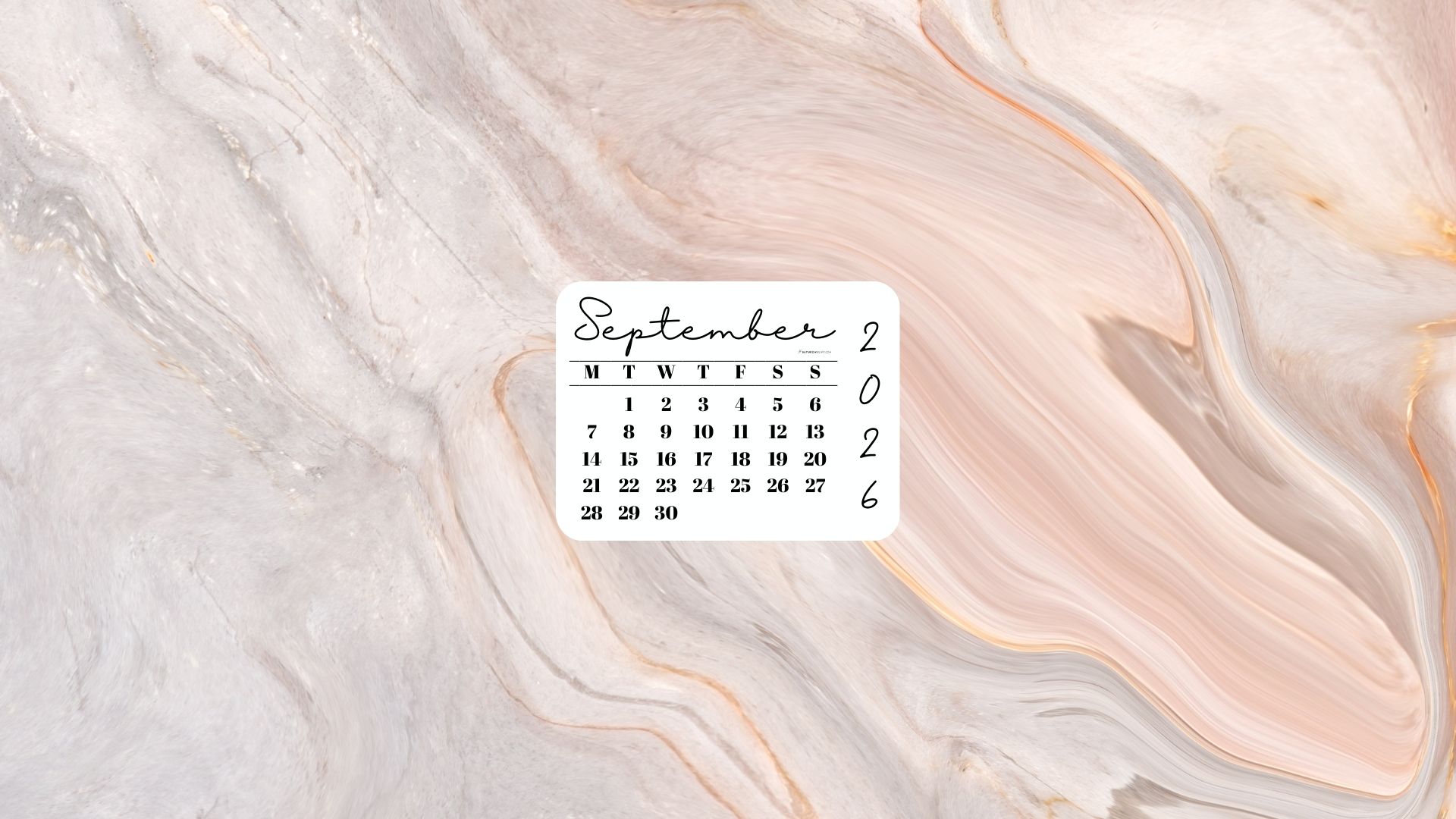 September 2026 Desktop Wallpaper Background - Peach Marble | SaturdayGift
