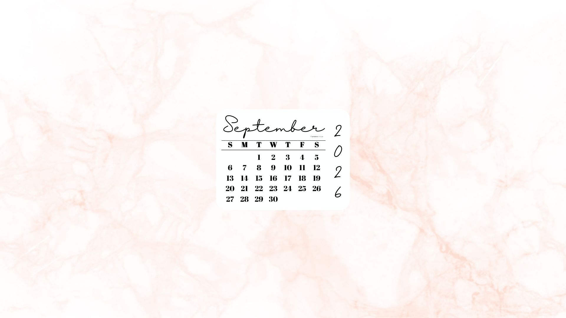 September 2026 Desktop Wallpaper Background - Peach | SaturdayGift