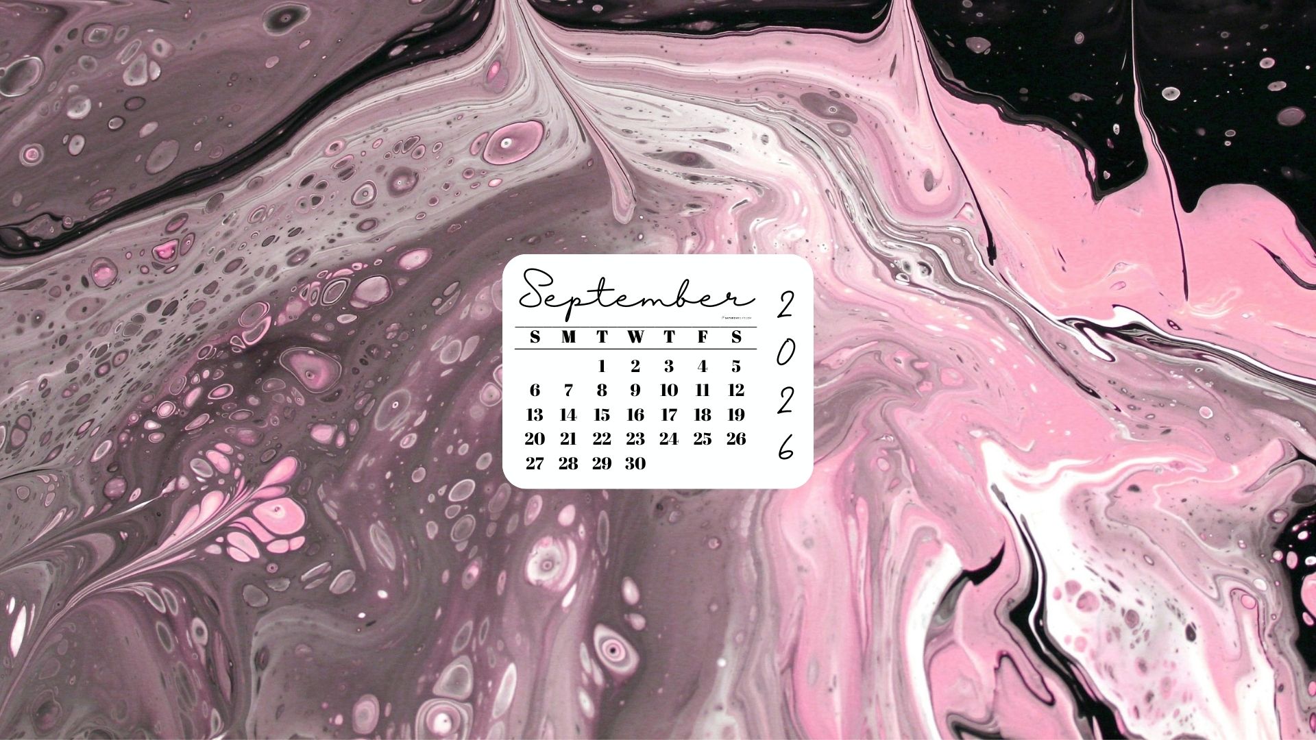 September 2026 Desktop Wallpaper Background - Pink & Black | SaturdayGift