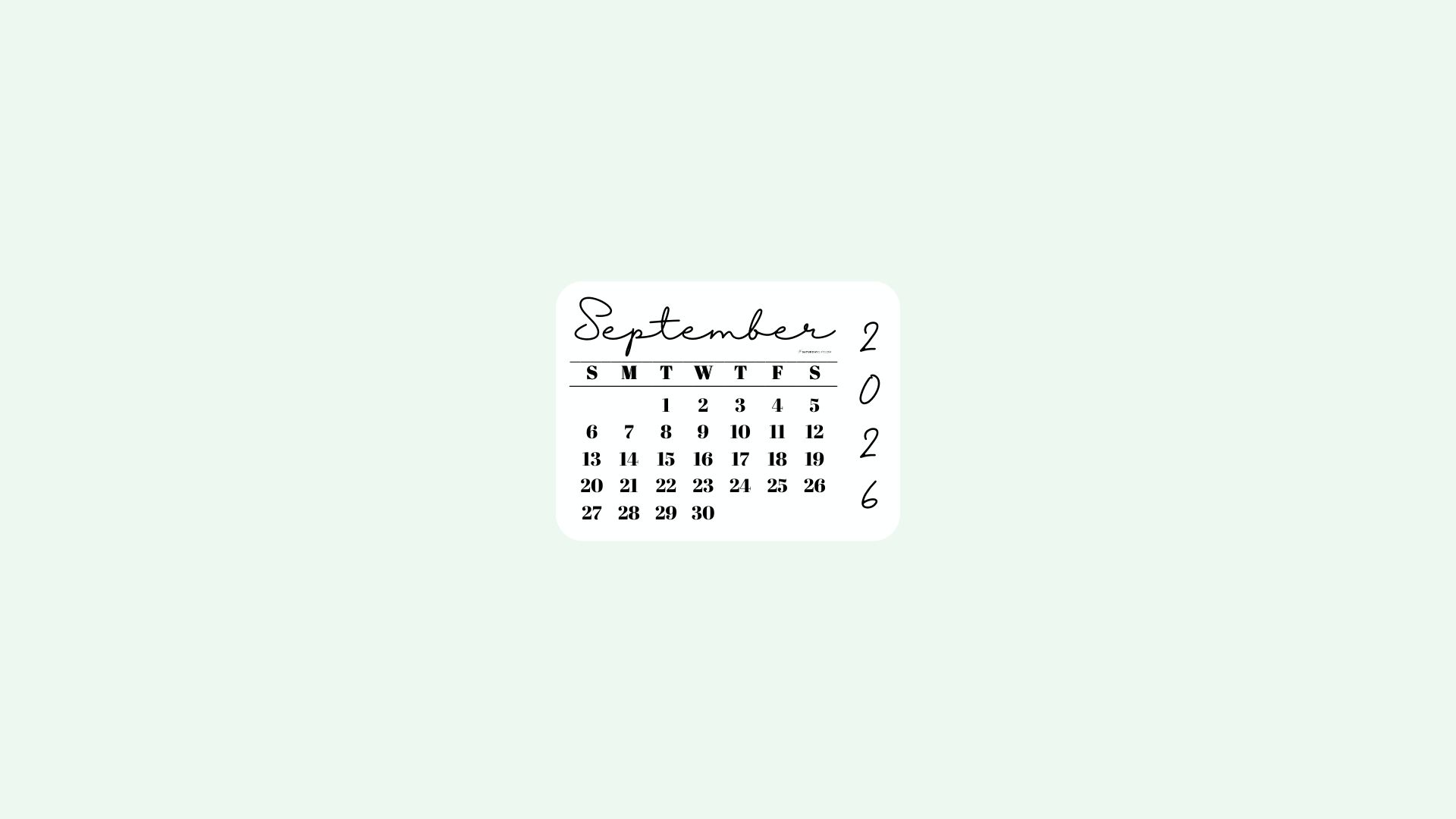September 2026 Desktop Wallpaper Background - Simple Green | SaturdayGift