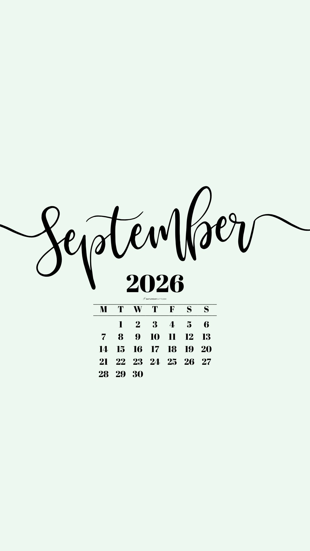 September 2026 Phone Background Wallpaper - Green | SaturdayGift