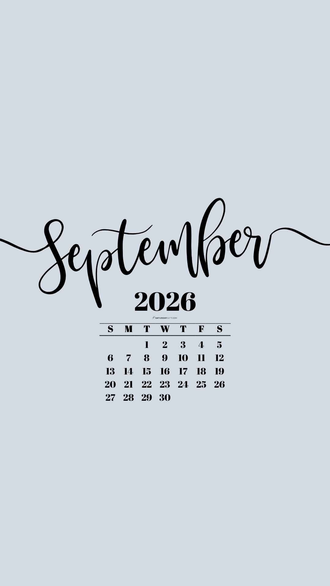 September 2026 Phone Background Wallpaper - Grey | SaturdayGift