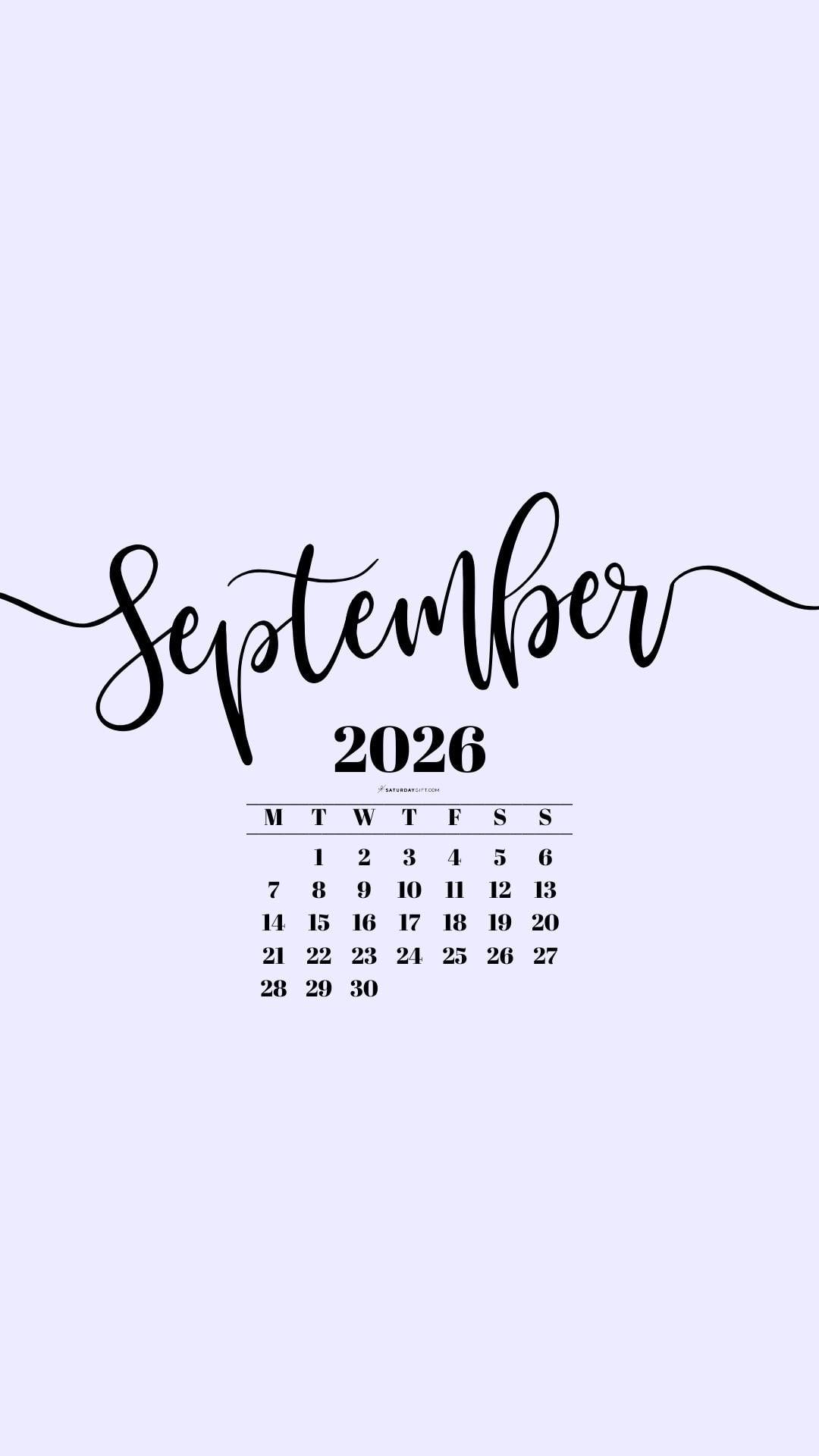 September 2026 Phone Background Wallpaper - Lilac | SaturdayGift