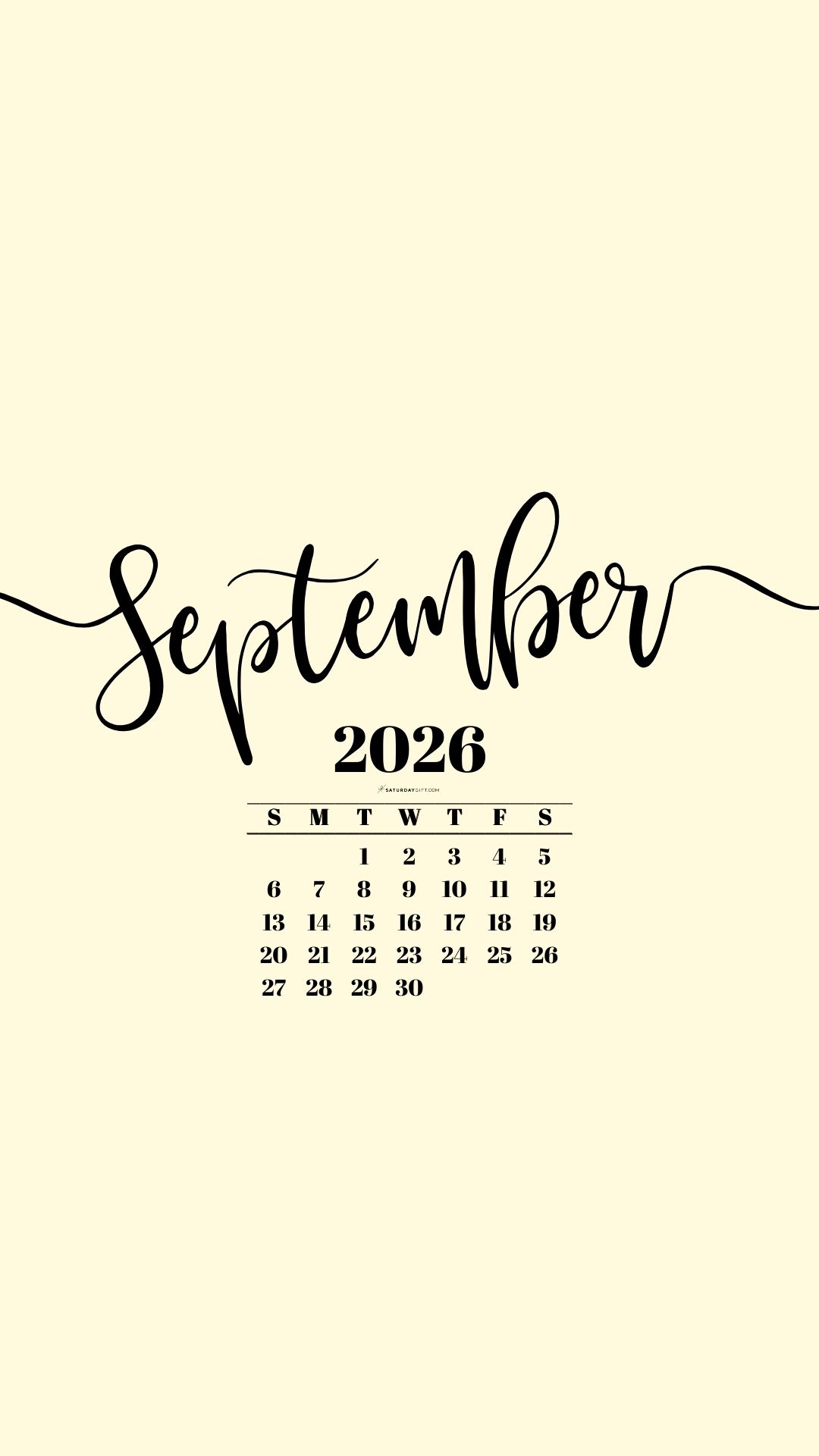September 2026 Phone Background Wallpaper - Yellow | SaturdayGift