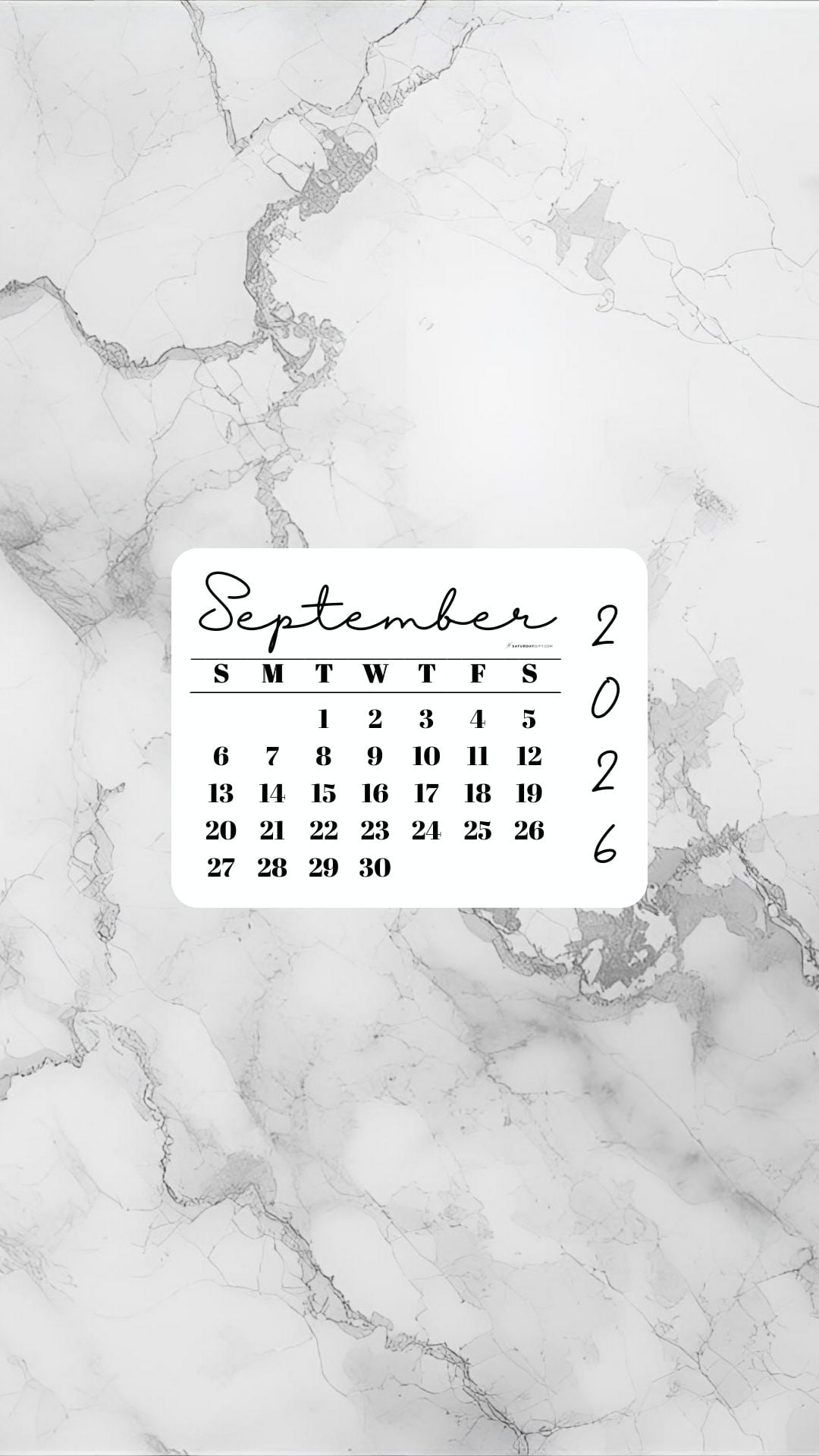 September 2026 Phone Wallpaper Background - Light Grey | SaturdayGift