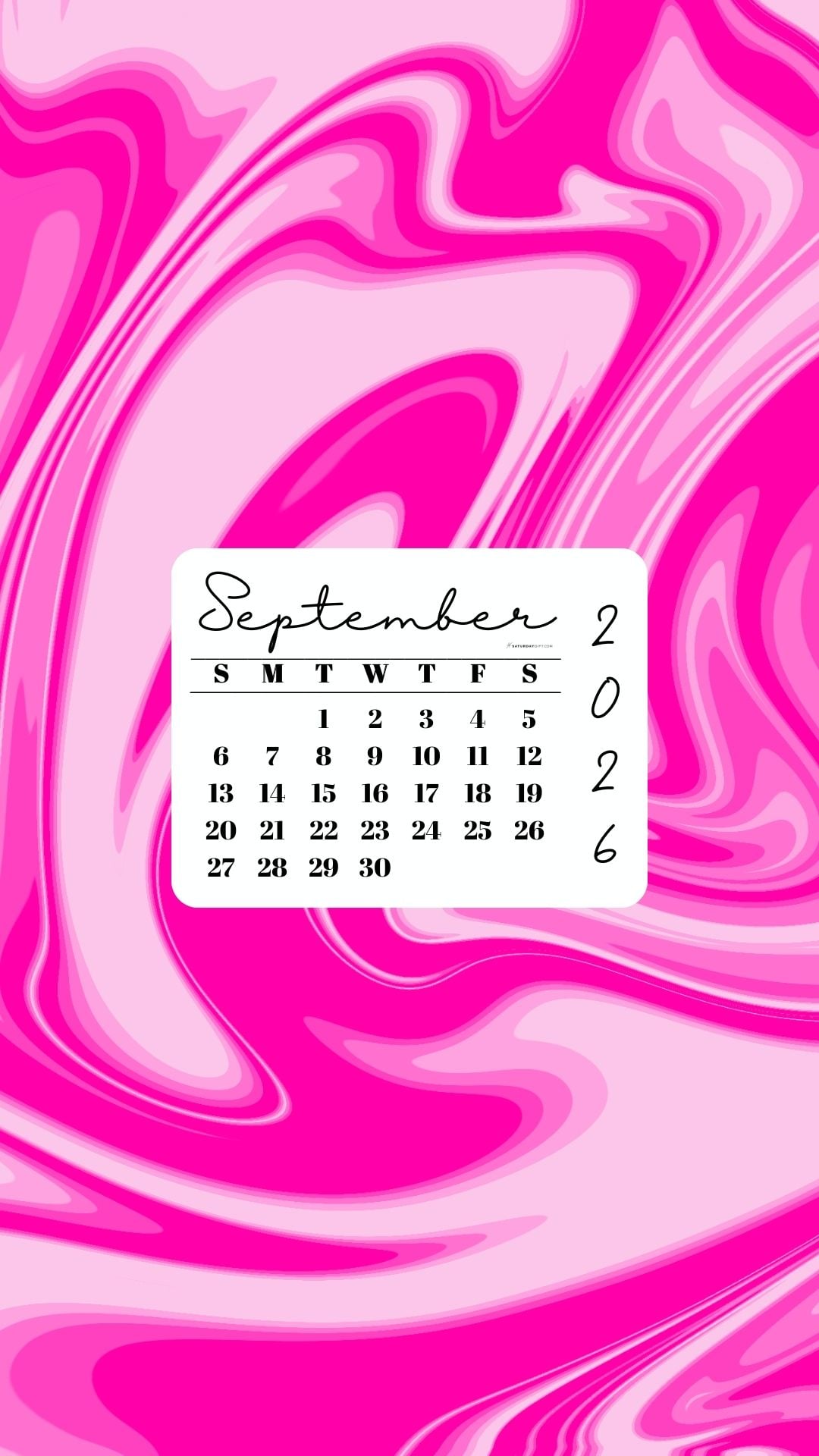 September 2026 Phone Wallpaper Background - Liquid Pink | SaturdayGift