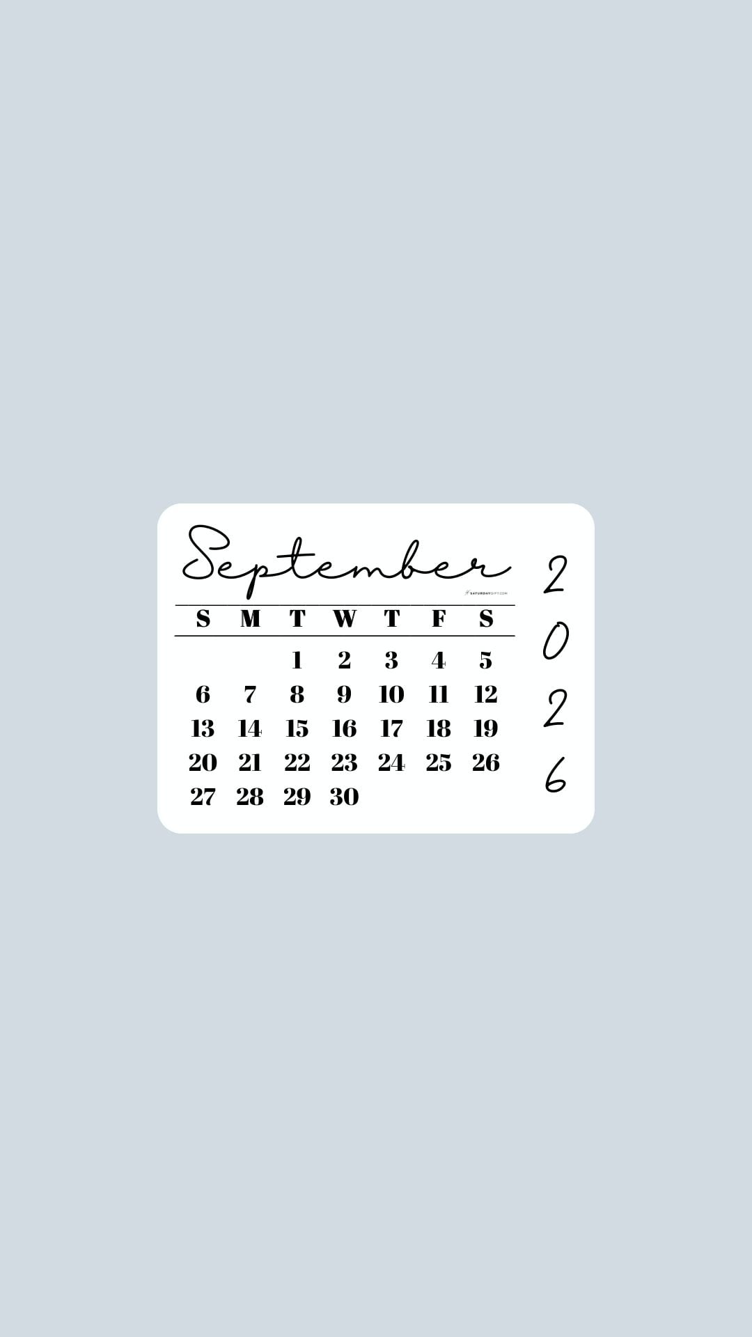 September 2026 Phone Wallpaper Background - Minimal Grey | SaturdayGift