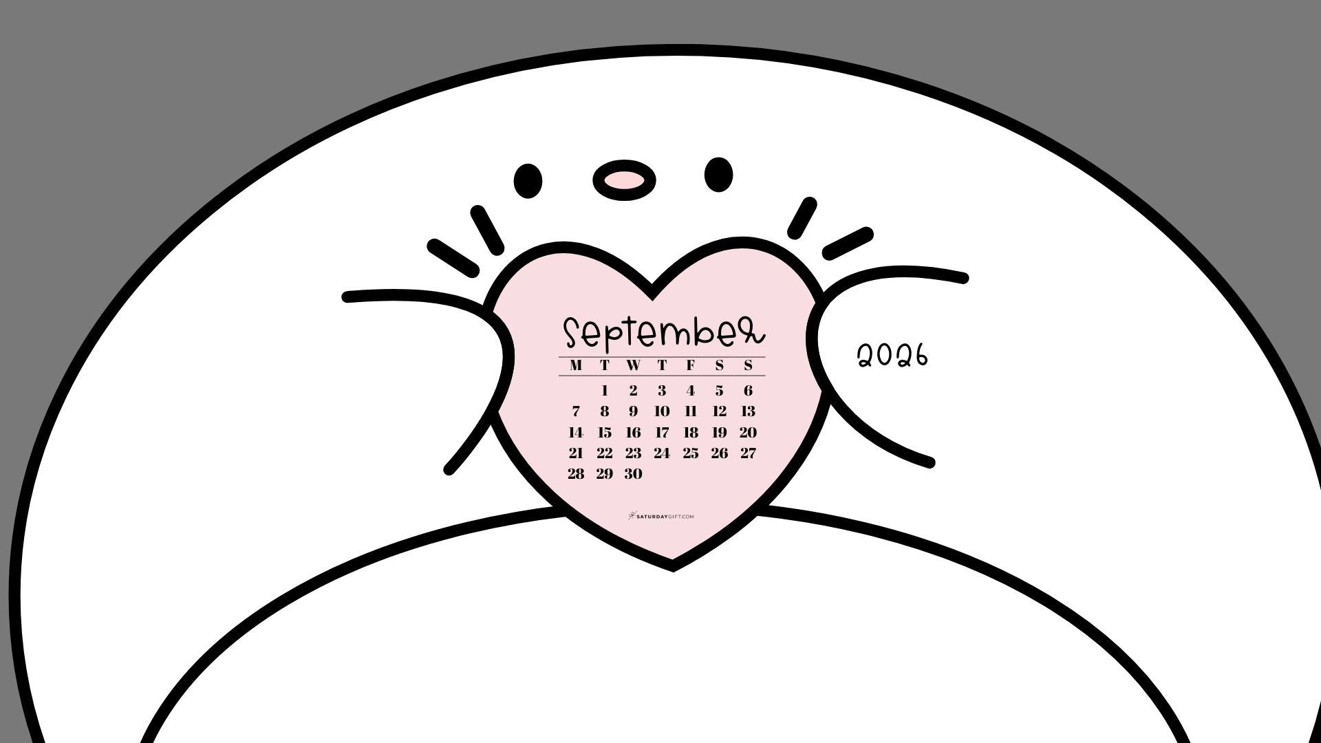 September 2026 Wallpaper for Desktop - Friendly Creature Grey | SaturdayGift