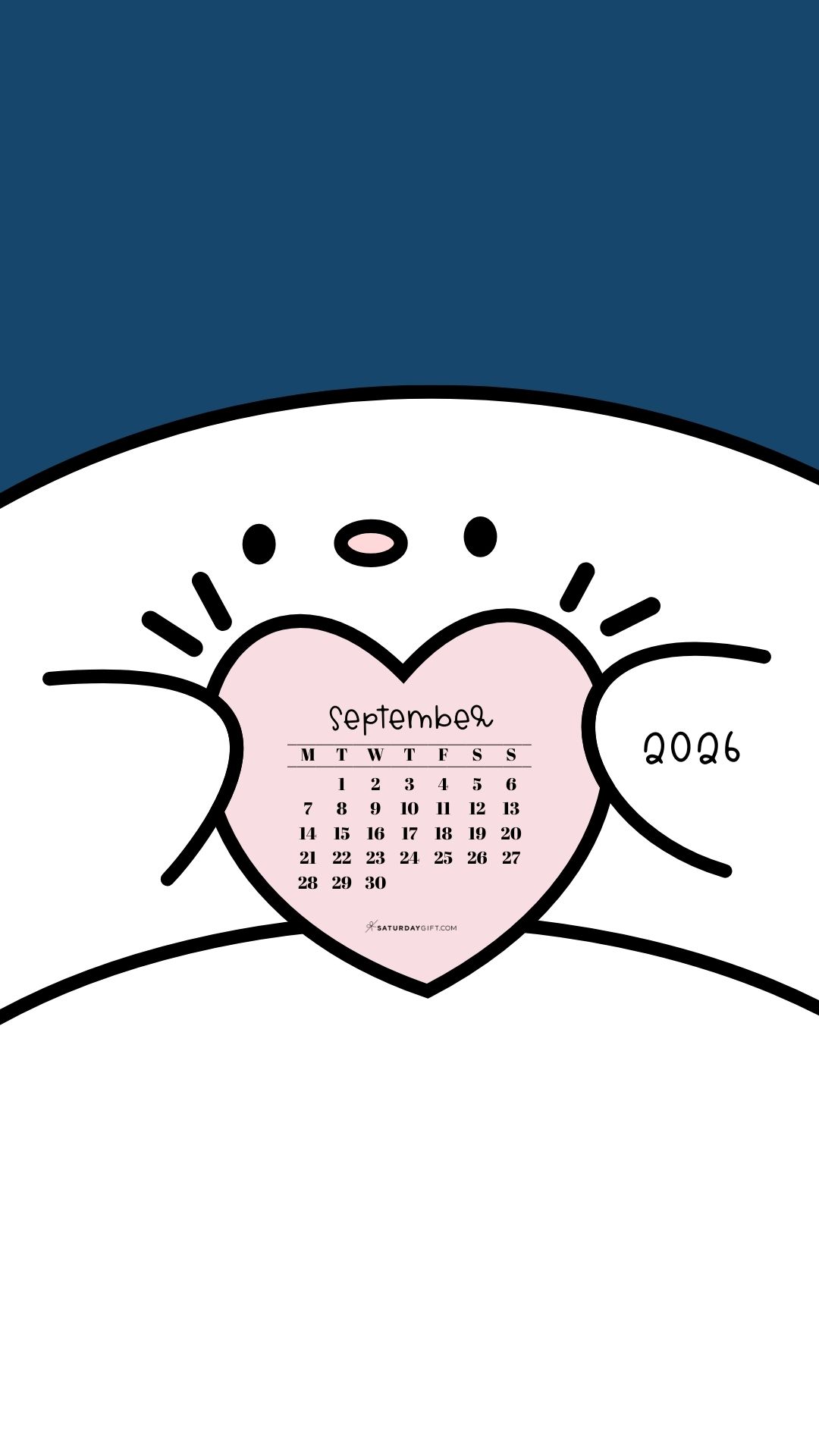 September 2026 Wallpaper for Phone - Friendly Creature Blue | SaturdayGift