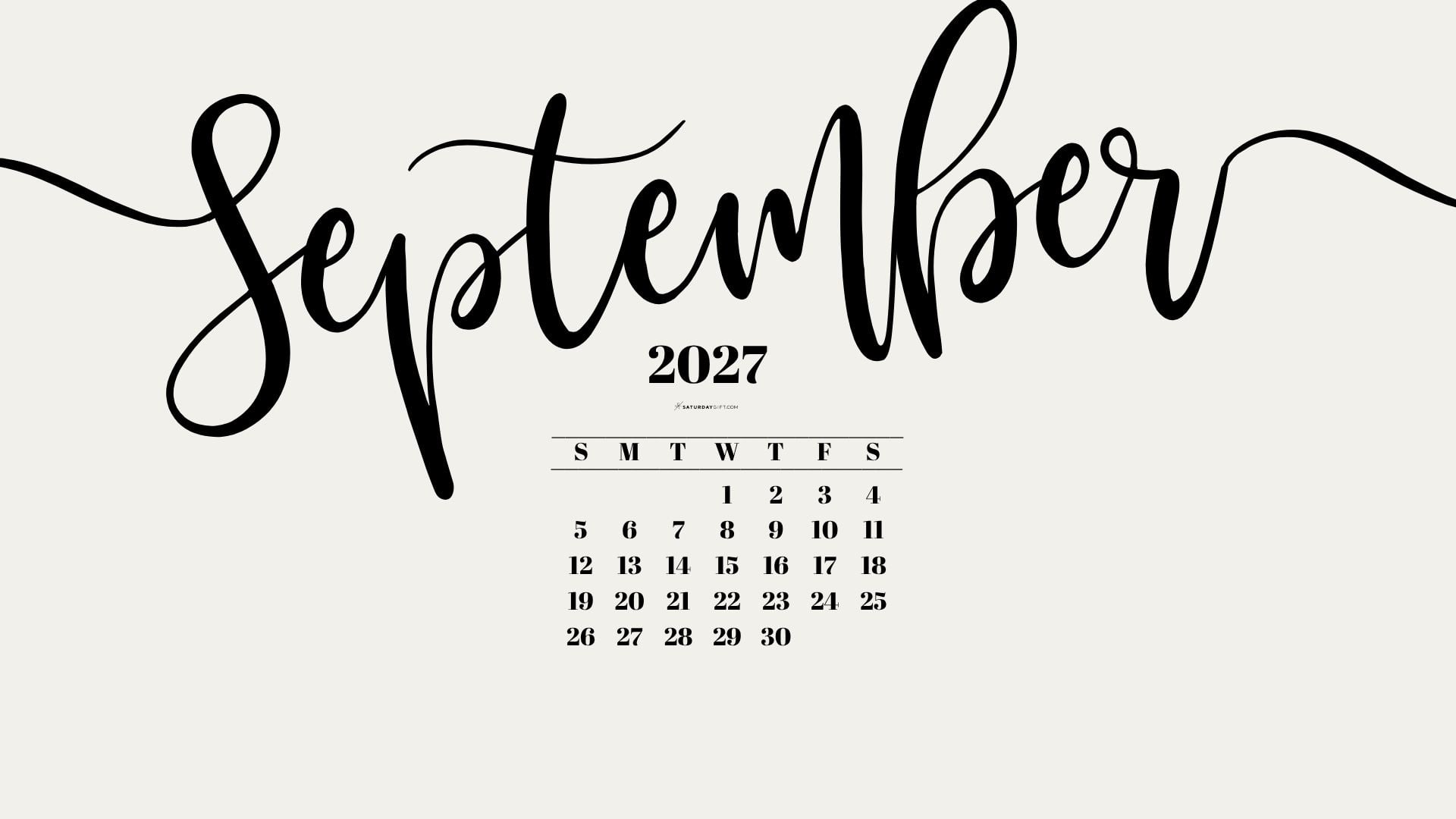 September 2027 Desktop Background Wallpaper - Beige | SaturdayGift