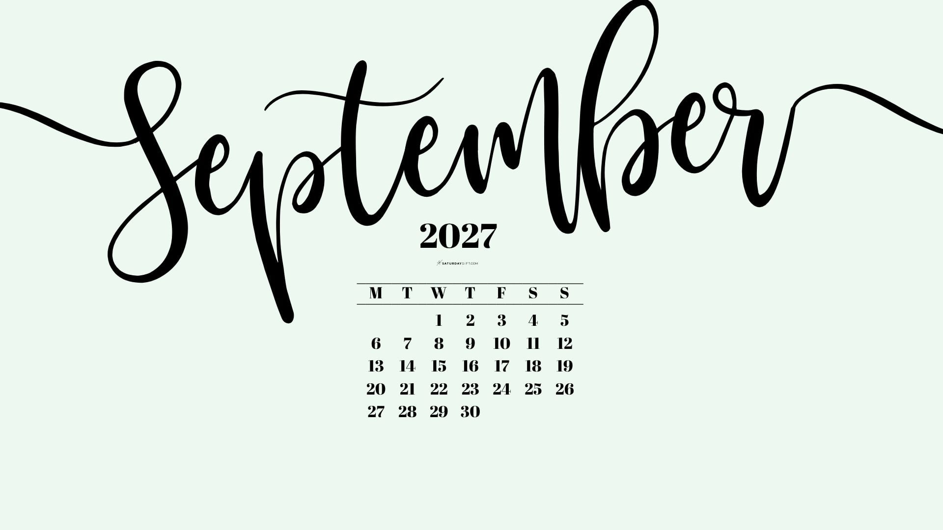September 2027 Desktop Background Wallpaper - Green | SaturdayGift