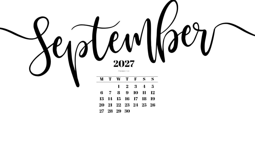 September 2027 Desktop Background Wallpaper - White | SaturdayGift