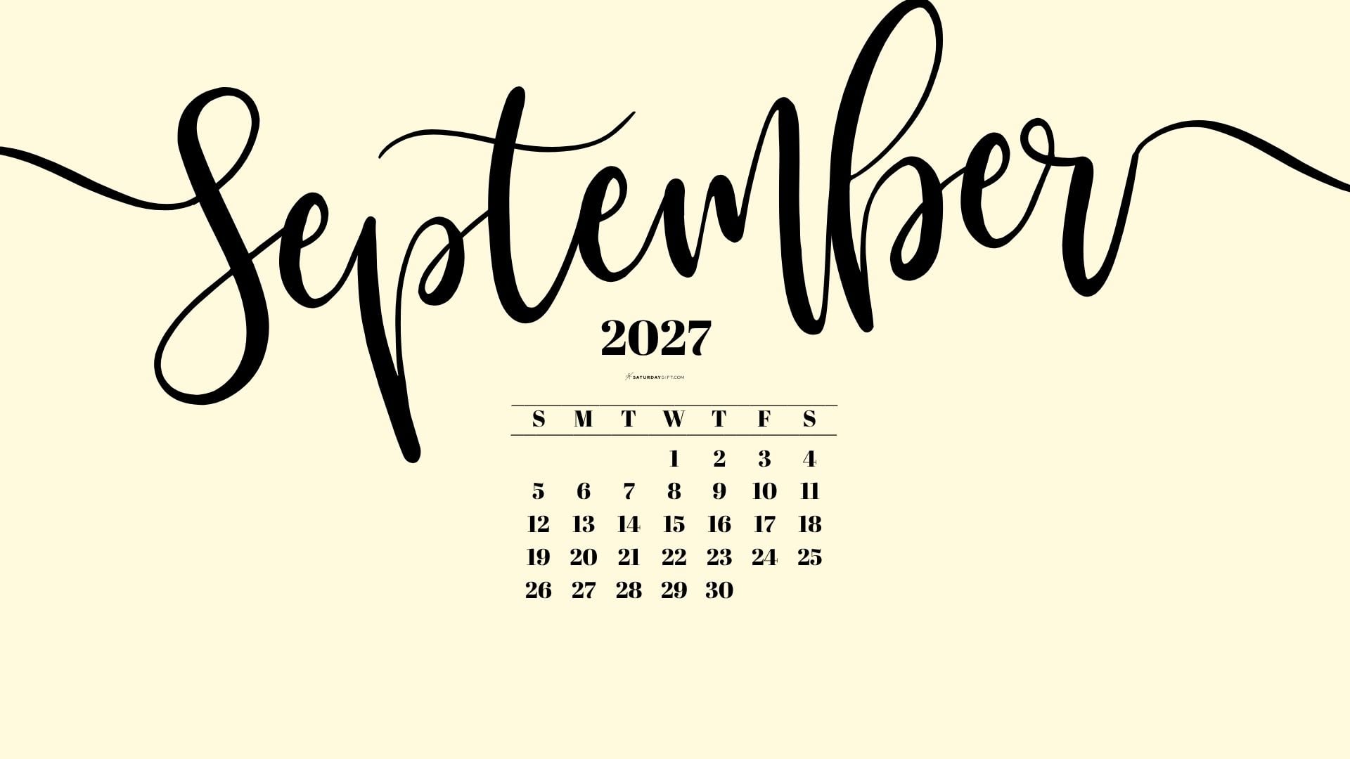 September 2027 Desktop Background Wallpaper - Yellow | SaturdayGift