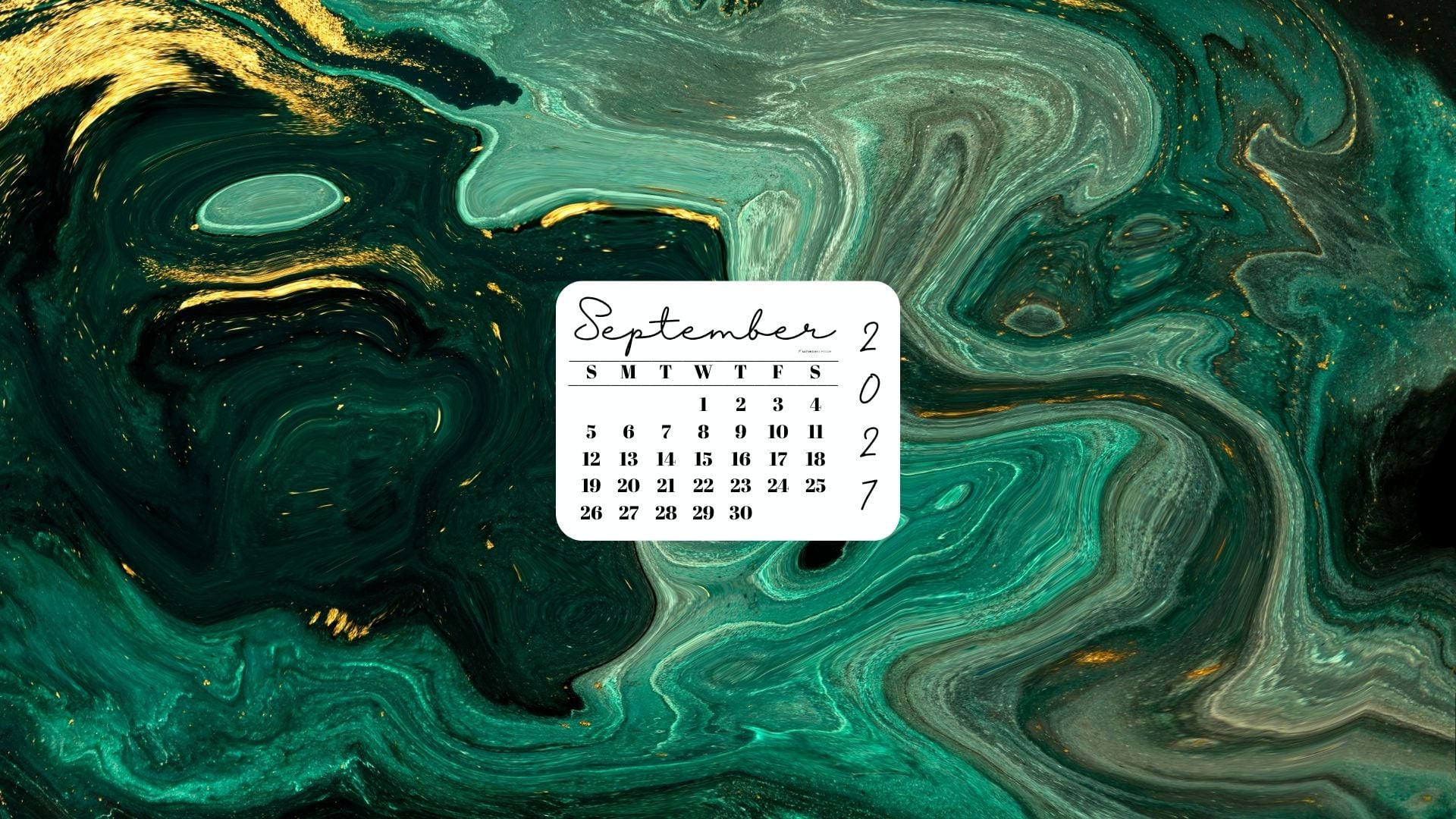September 2027 Desktop Wallpaper Background - Green & Gold | SaturdayGift