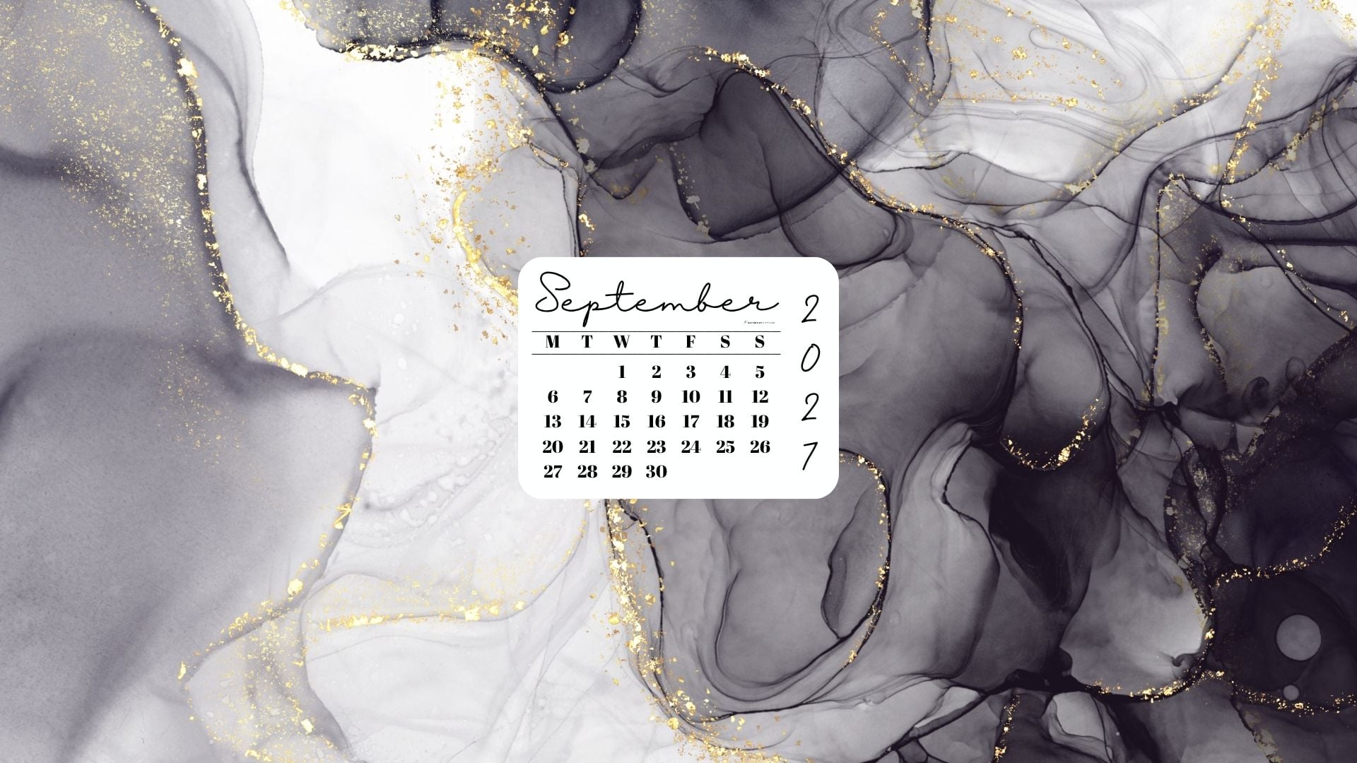 September 2027 Desktop Wallpaper Background - Grey & Gold | SaturdayGift