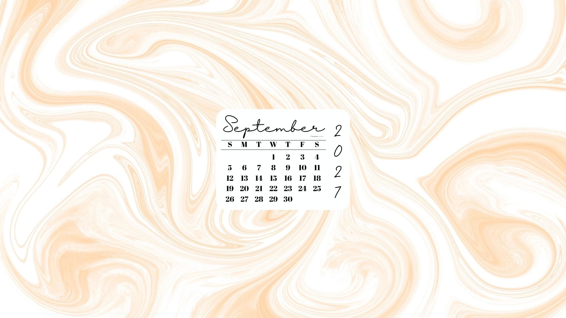 September 2027 Desktop Wallpaper Background - Light Marble | SaturdayGift
