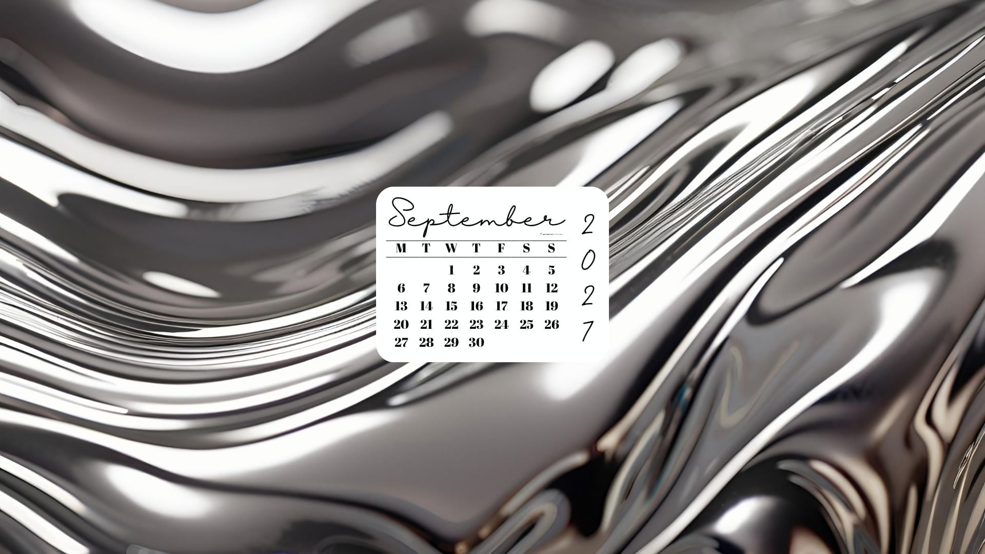 September 2027 Desktop Wallpaper Background - Liquid Silver | SaturdayGift