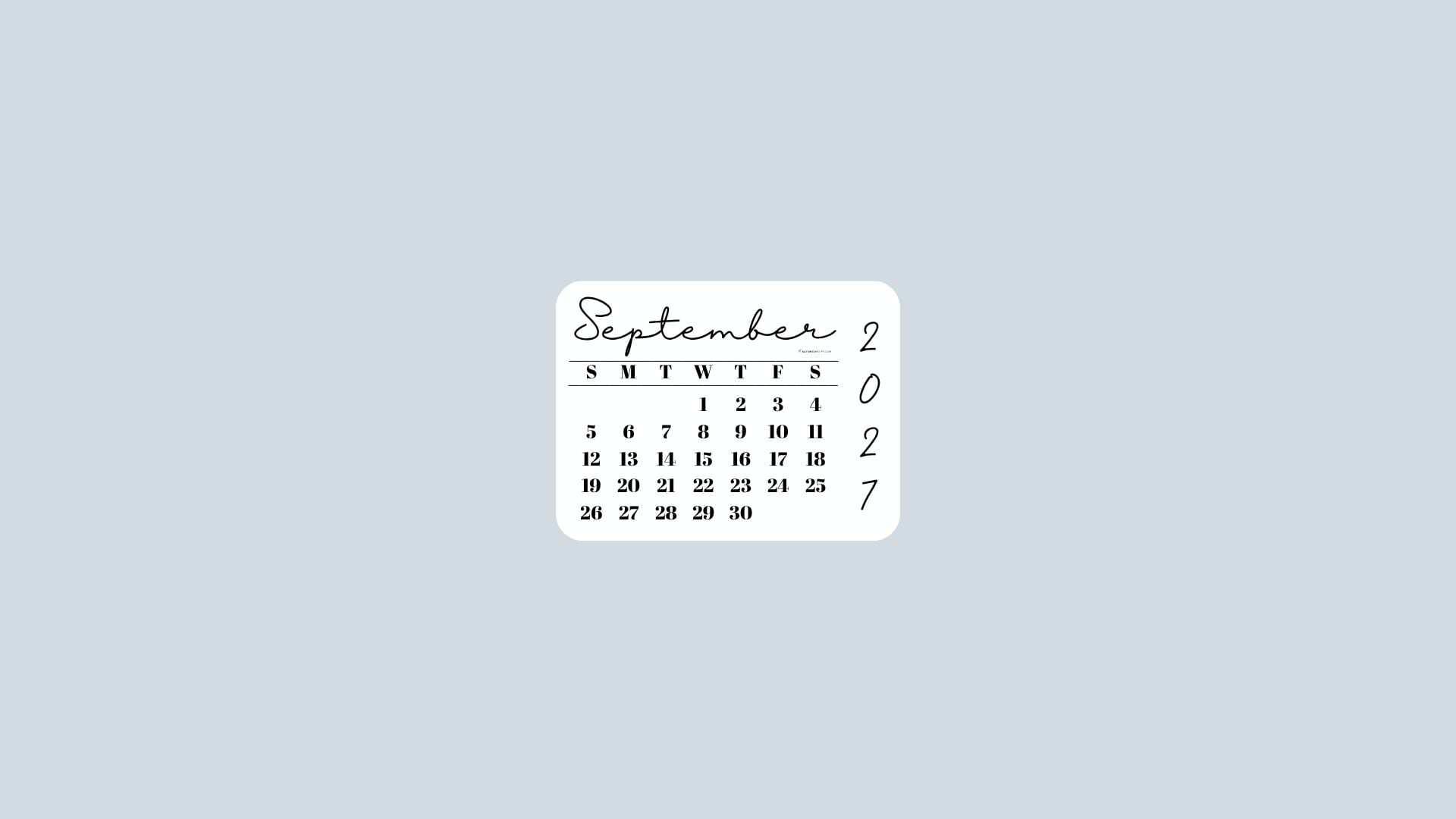 September 2027 Desktop Wallpaper Background - Minimal Grey | SaturdayGift