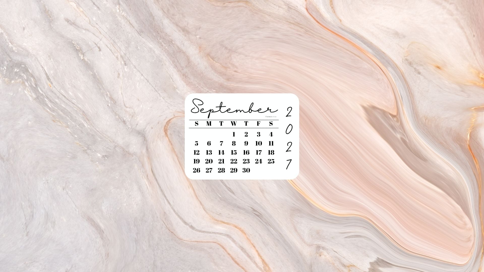 September 2027 Desktop Wallpaper Background - Peach Marble | SaturdayGift
