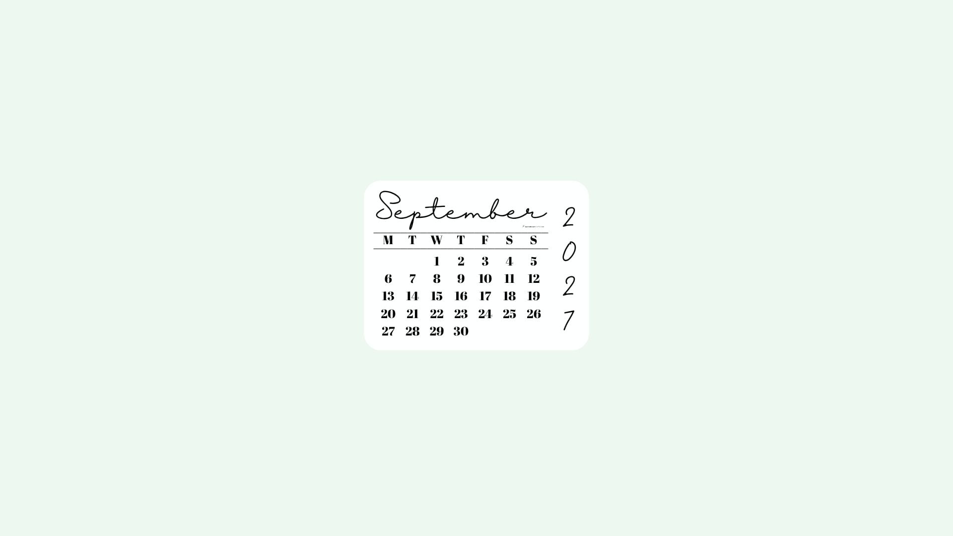 September 2027 Desktop Wallpaper Background - Simple Green | SaturdayGift