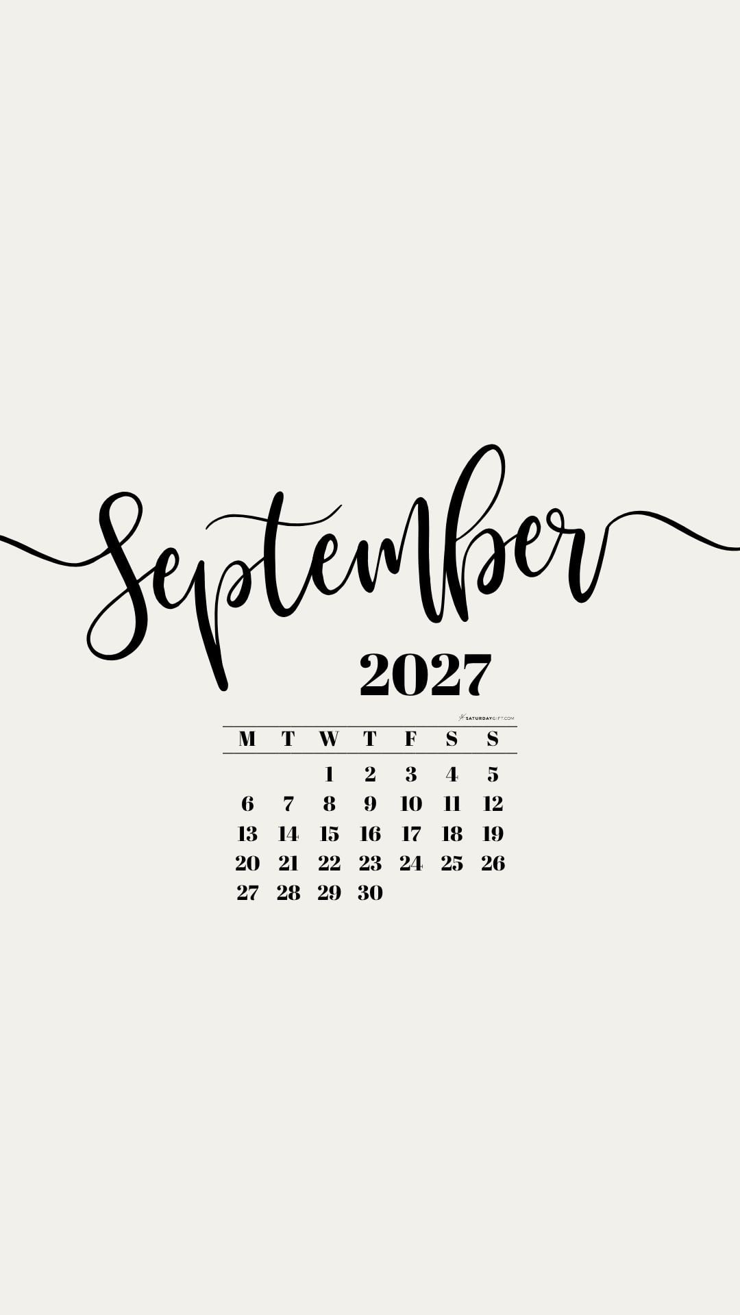 September 2027 Phone Background Wallpaper - Beige | SaturdayGift