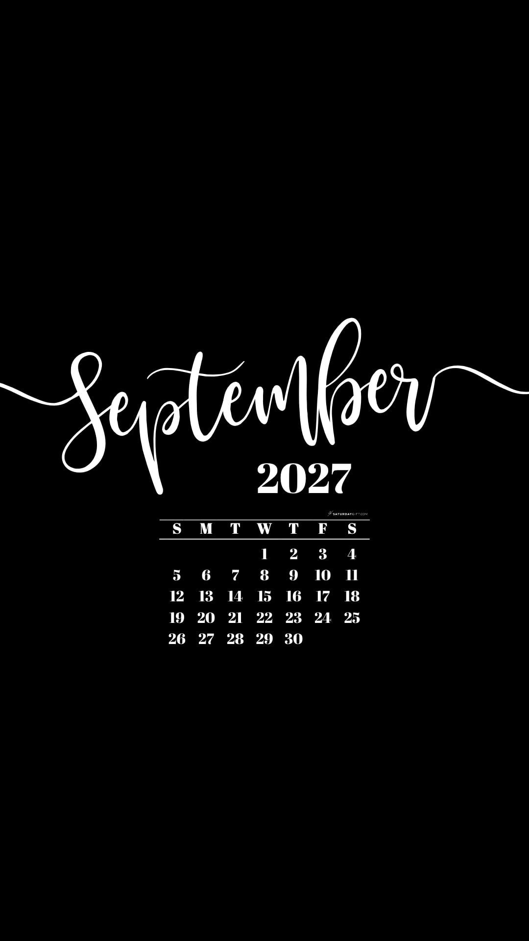 September 2027 Phone Background Wallpaper - Black | SaturdayGift