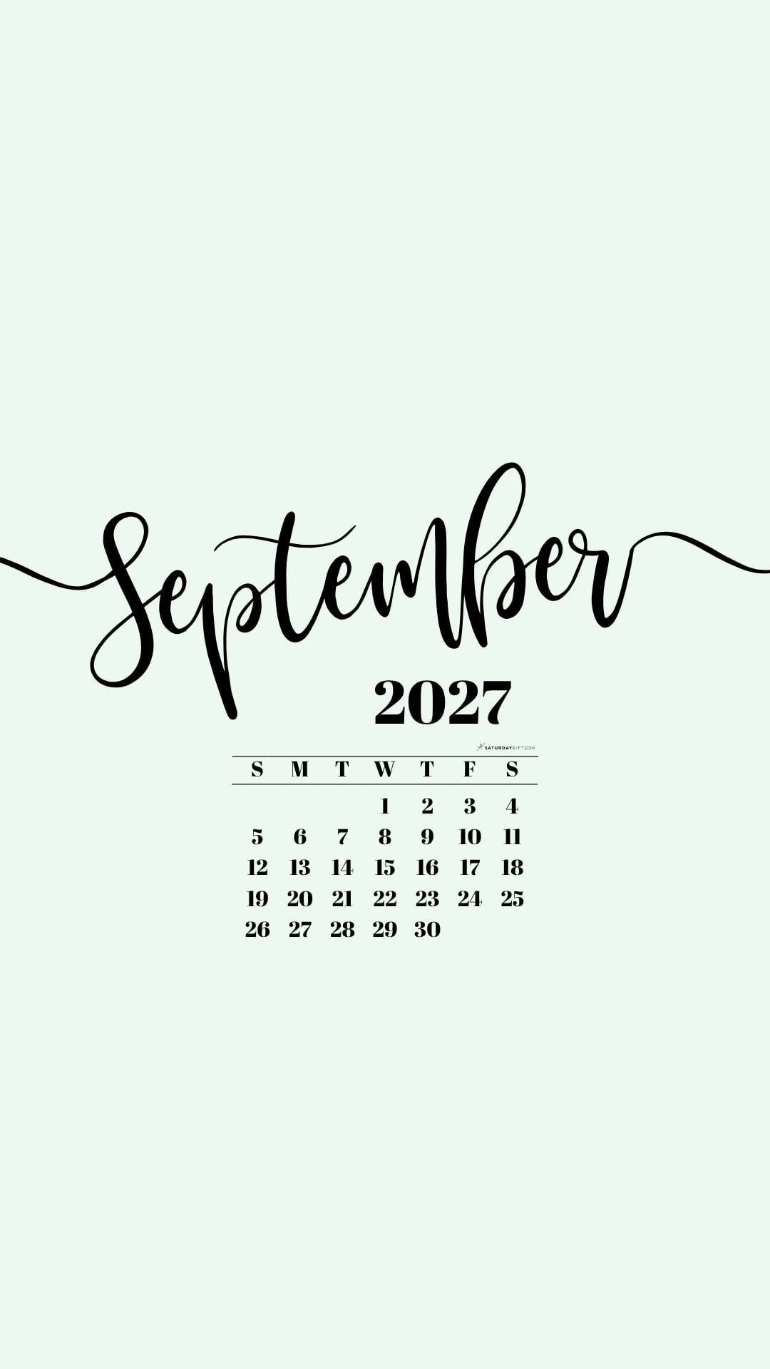 September 2027 Phone Background Wallpaper - Green | SaturdayGift