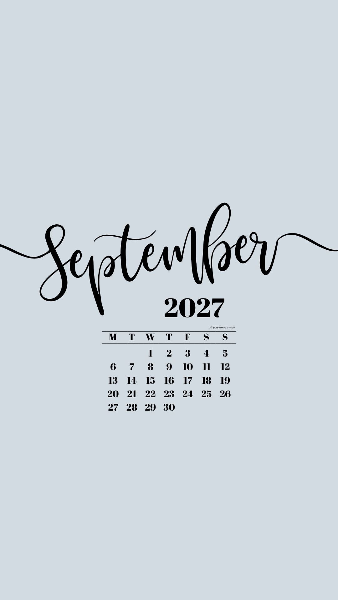 September 2027 Phone Background Wallpaper - Grey | SaturdayGift