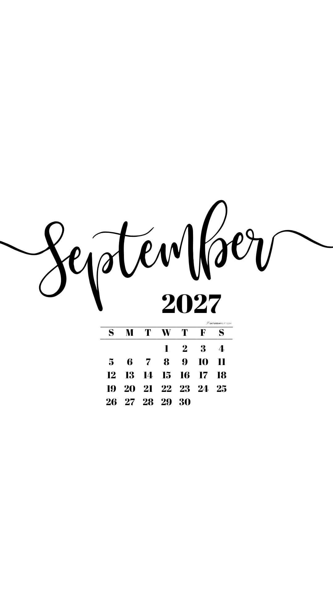 September 2027 Phone Background Wallpaper - White | SaturdayGift