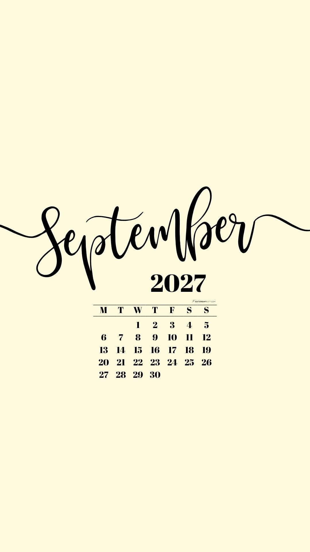 September 2027 Phone Background Wallpaper - Yellow | SaturdayGift