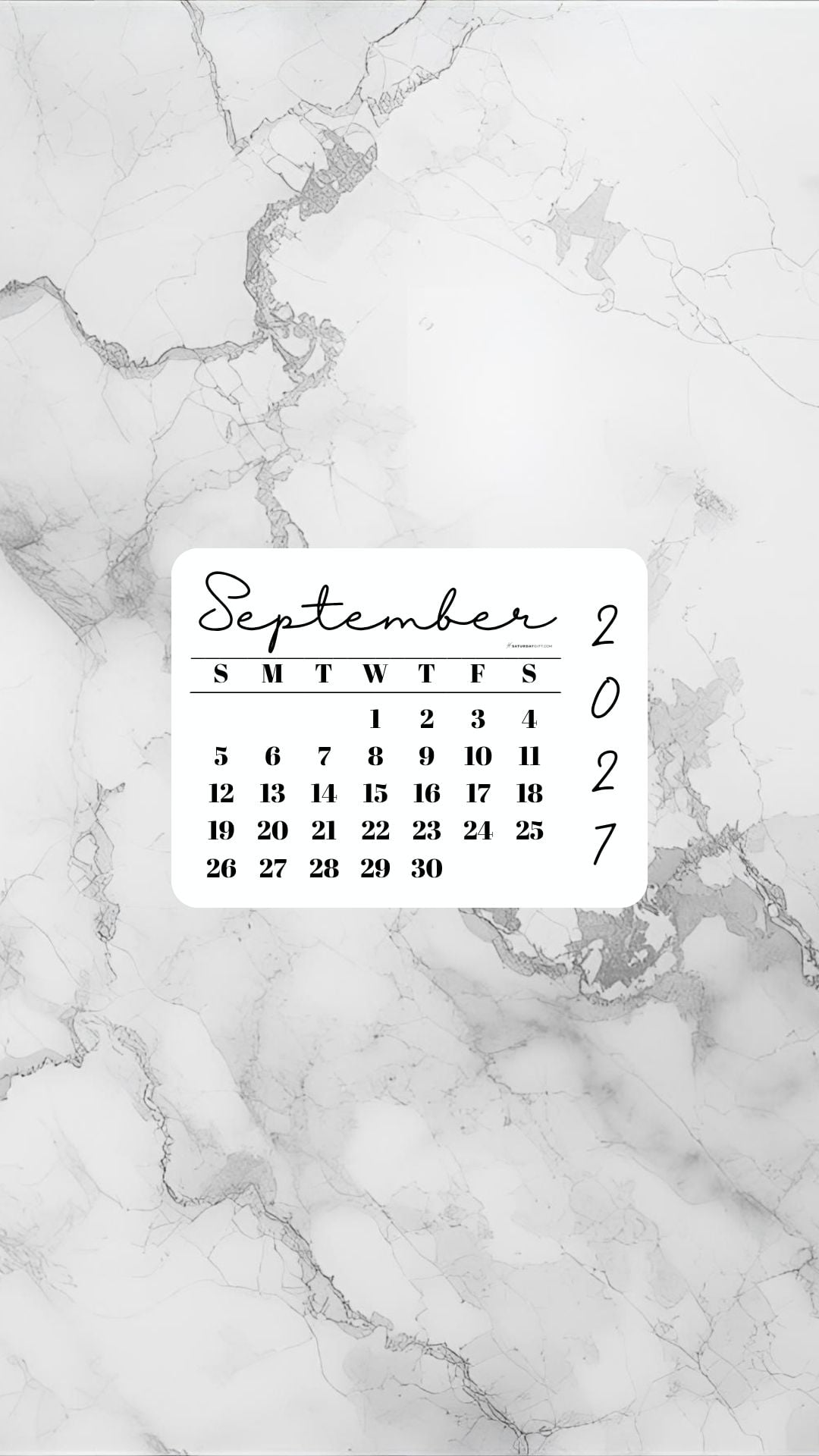 September 2027 Phone Wallpaper Background - Light Grey | SaturdayGift
