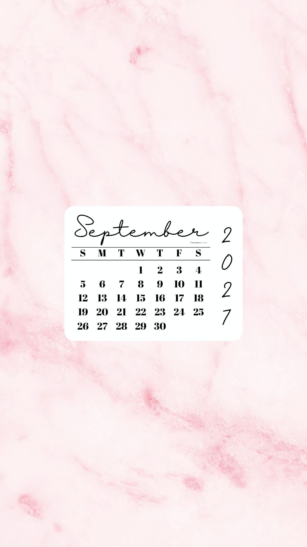 September 2027 Phone Wallpaper Background - Light Rose | SaturdayGift