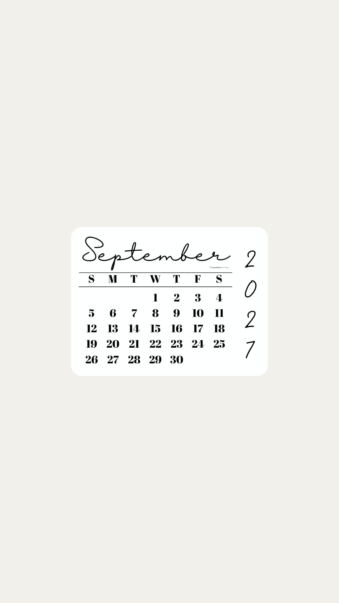 September 2027 Phone Wallpaper Background - Minimal Beige | SaturdayGift