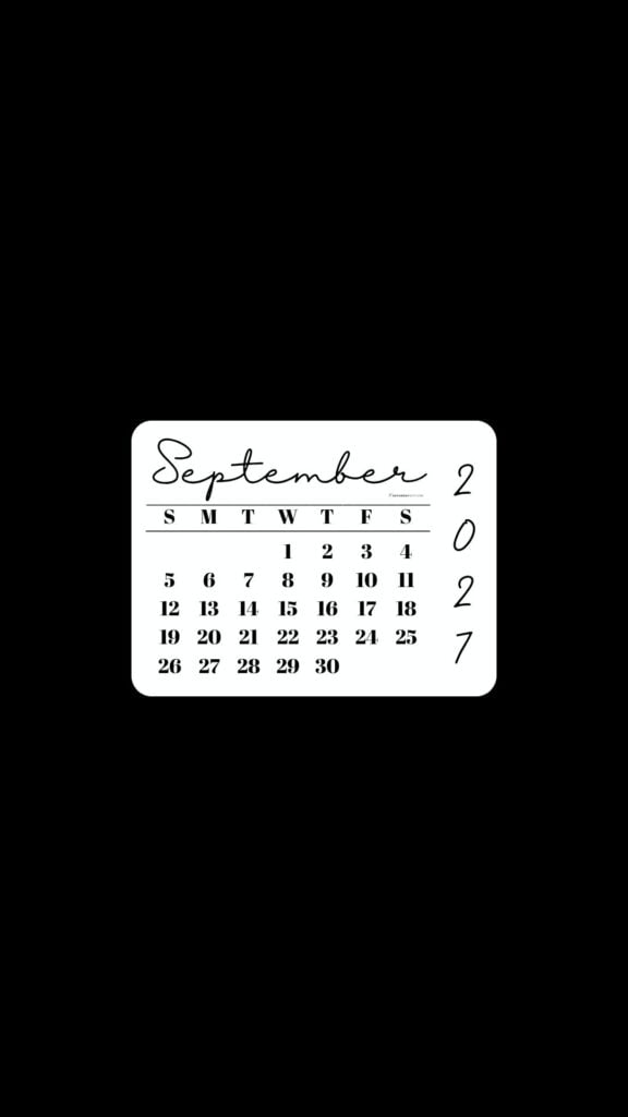 September 2027 Phone Wallpaper Background - Minimal Black | SaturdayGift