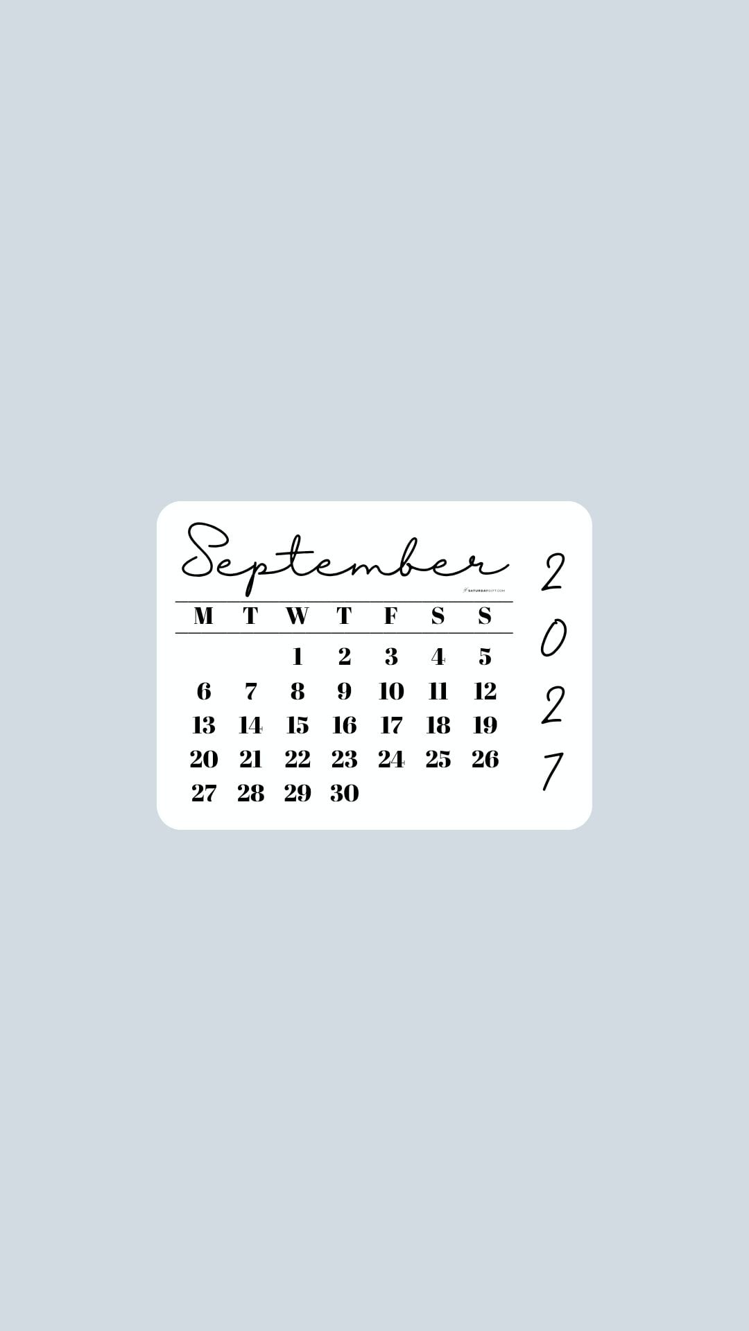 September 2027 Phone Wallpaper Background - Minimal Grey | SaturdayGift