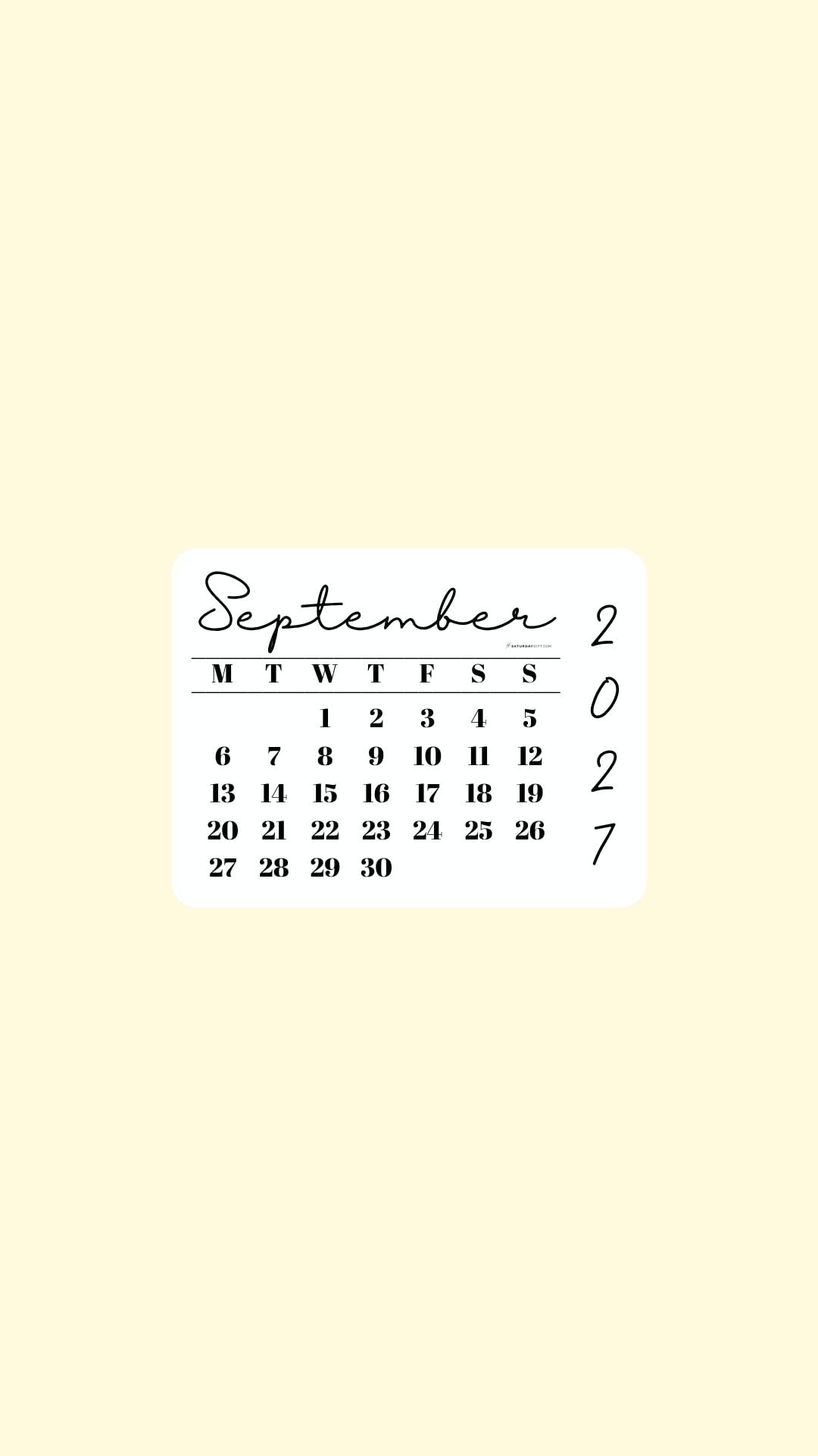 September 2027 Phone Wallpaper Background - Minimal Yellow | SaturdayGift