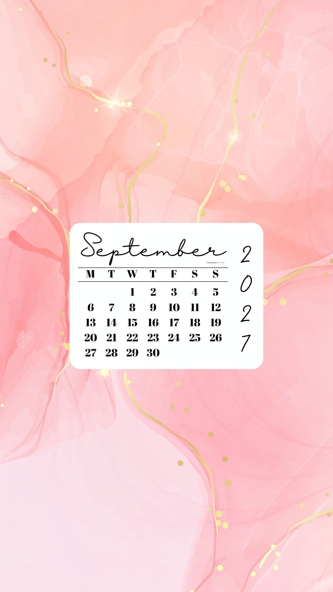 September 2027 Phone Wallpaper Background - Peach & Gold | SaturdayGift