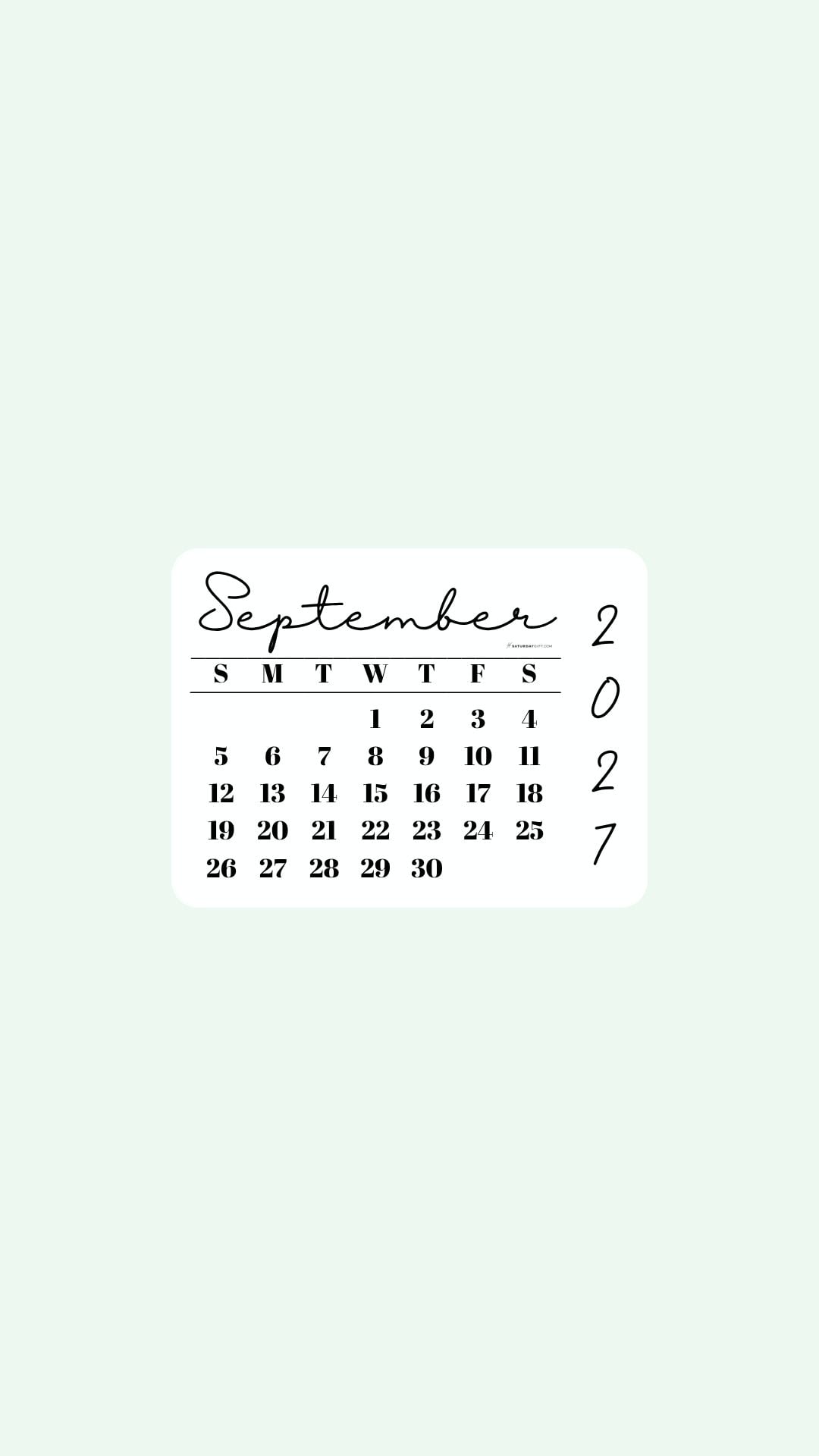 September 2027 Phone Wallpaper Background - Simple Green | SaturdayGift