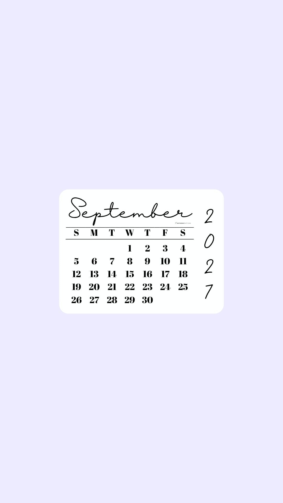 September 2027 Phone Wallpaper Background - Simple Lilac | SaturdayGift