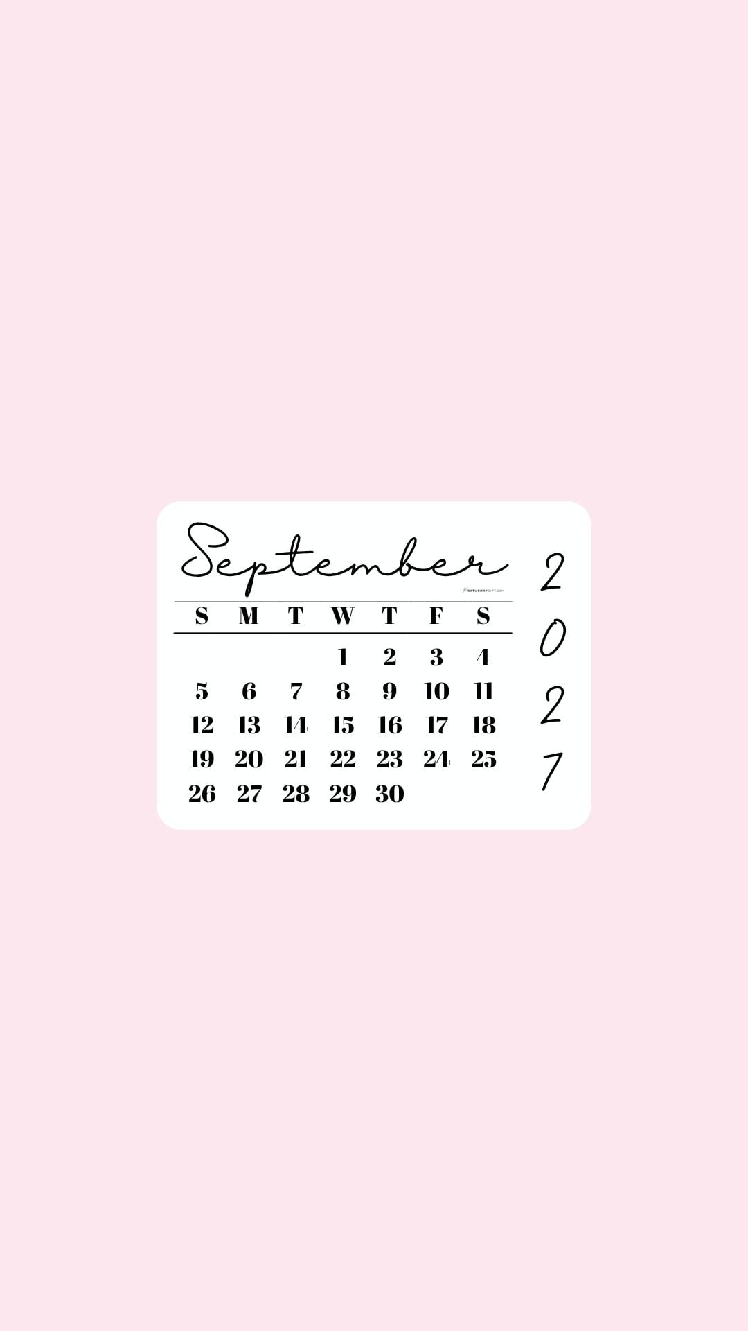 September 2027 Phone Wallpaper Background - Simple Pink | SaturdayGift