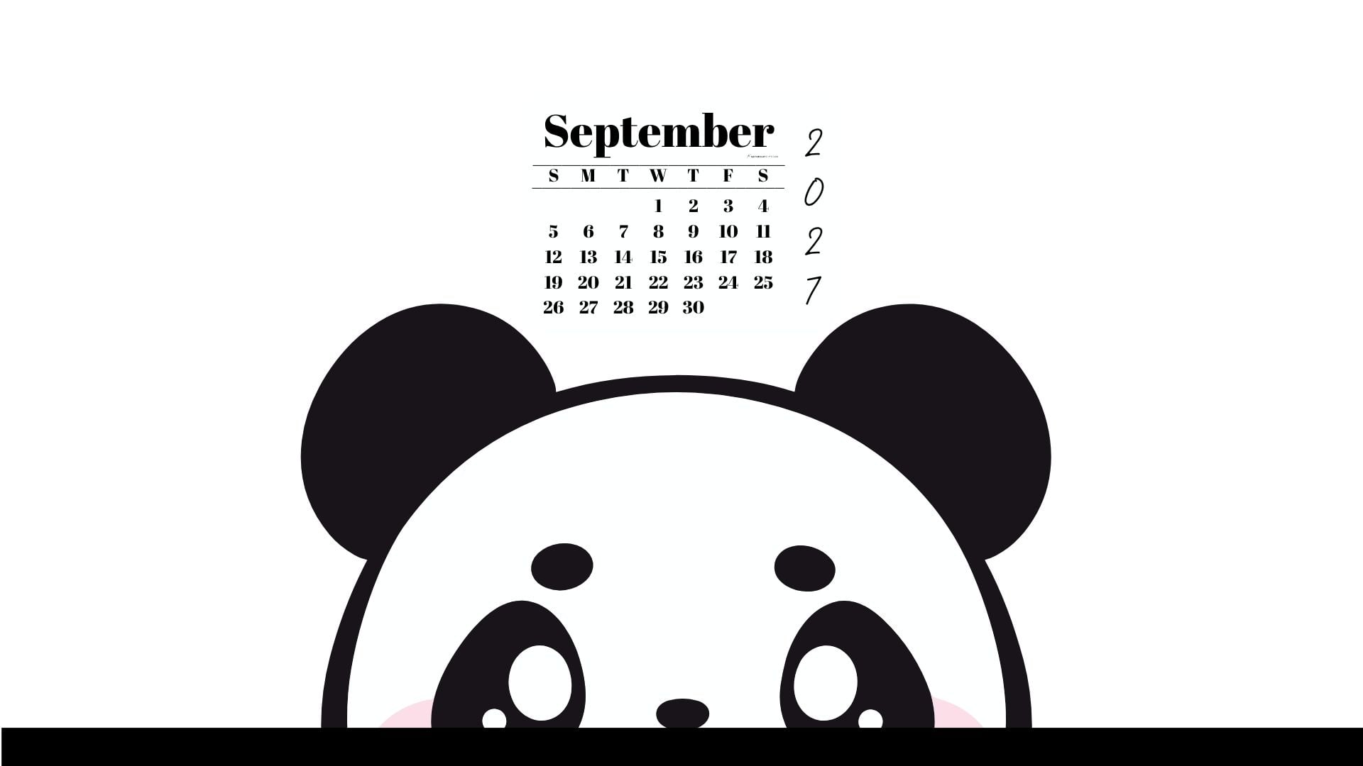 September 2027 Wallpaper for Desktop - Shy Panda | SaturdayGift