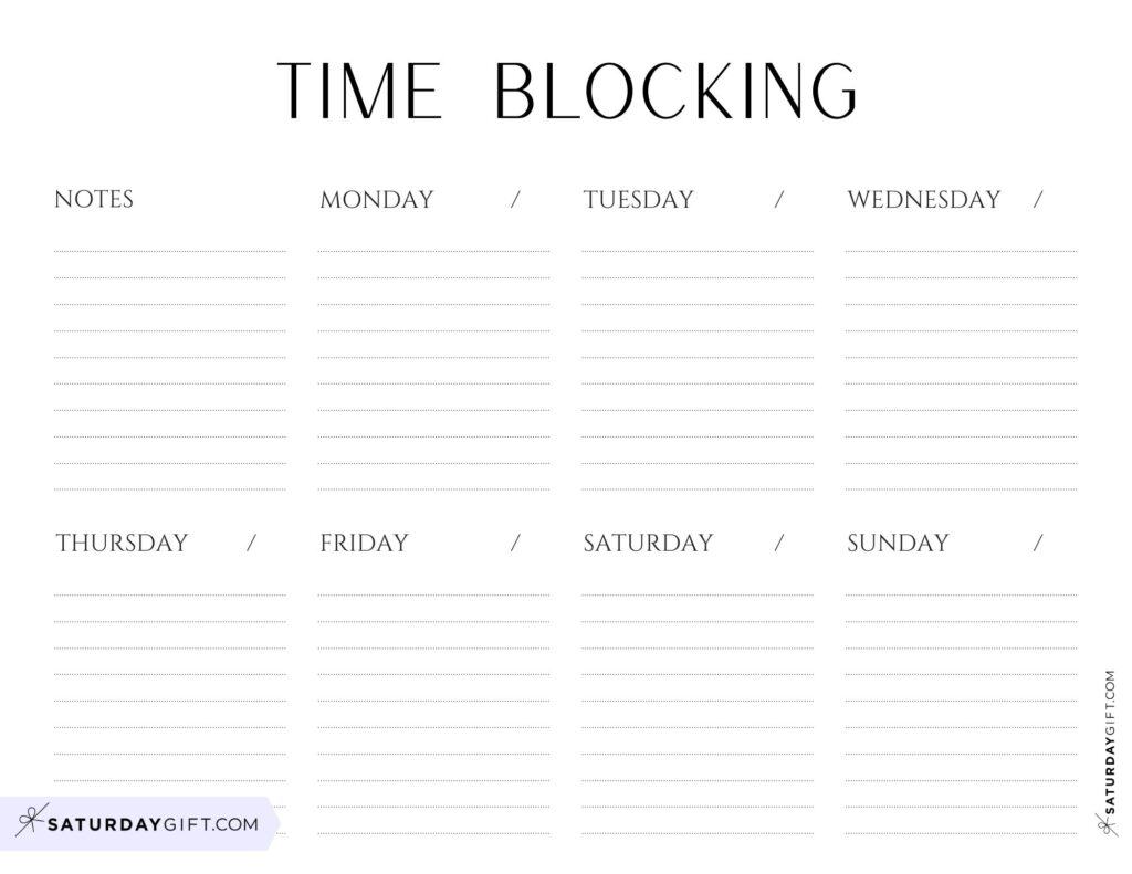 Simple Weekly Time Blocking Planner Template - Free Printable | SaturdayGift