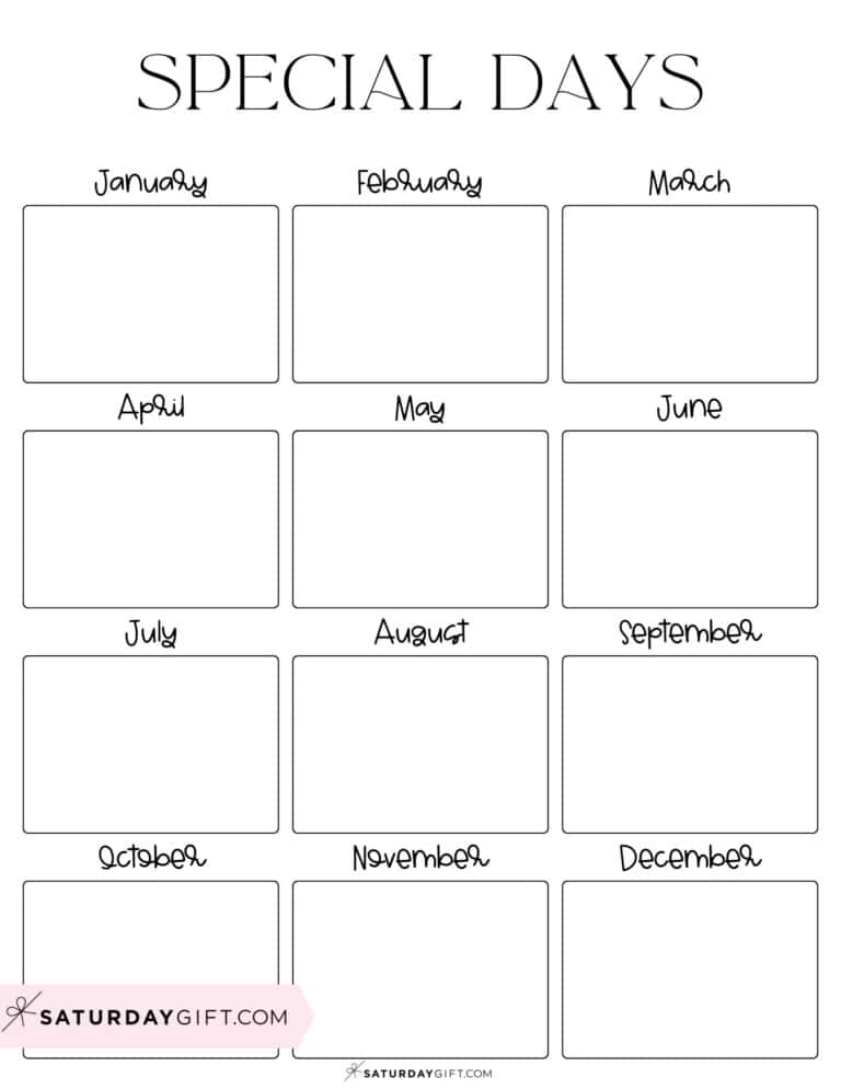 Birthday Calendar Templates - 26 Cute & Free Printables | SaturdayGift