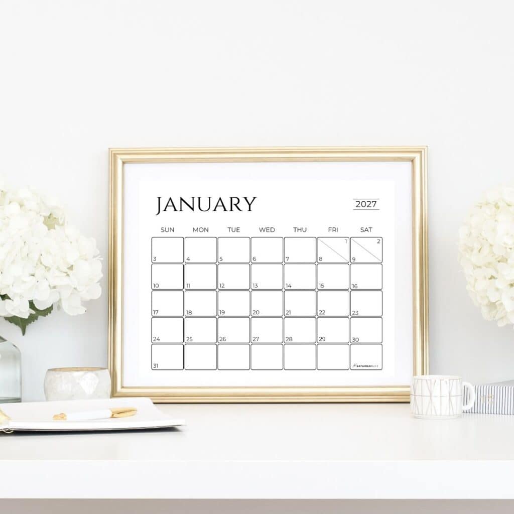 Simple landscape monthly calendar 2027 free printables | SaturdayGift
