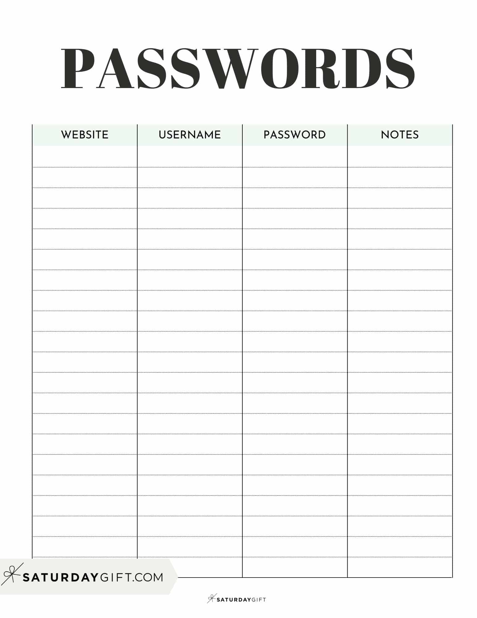 Password Tracker Printable 15 - Simple Password Tracker Free Printable SaturdayGift 