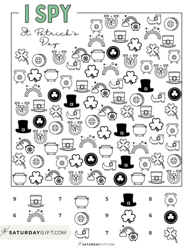 St Patrick's Day I Spy Printable - answer sheet - free printable puzzle sheet by SaturdayGift