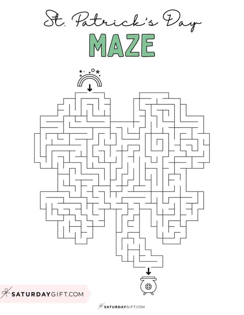 St Patrick's Day maze printable clover shaped puzzle