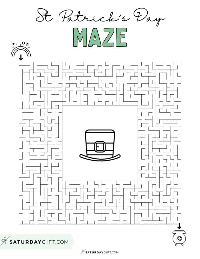 St Patrick's Day maze printable square shaped puzzle
