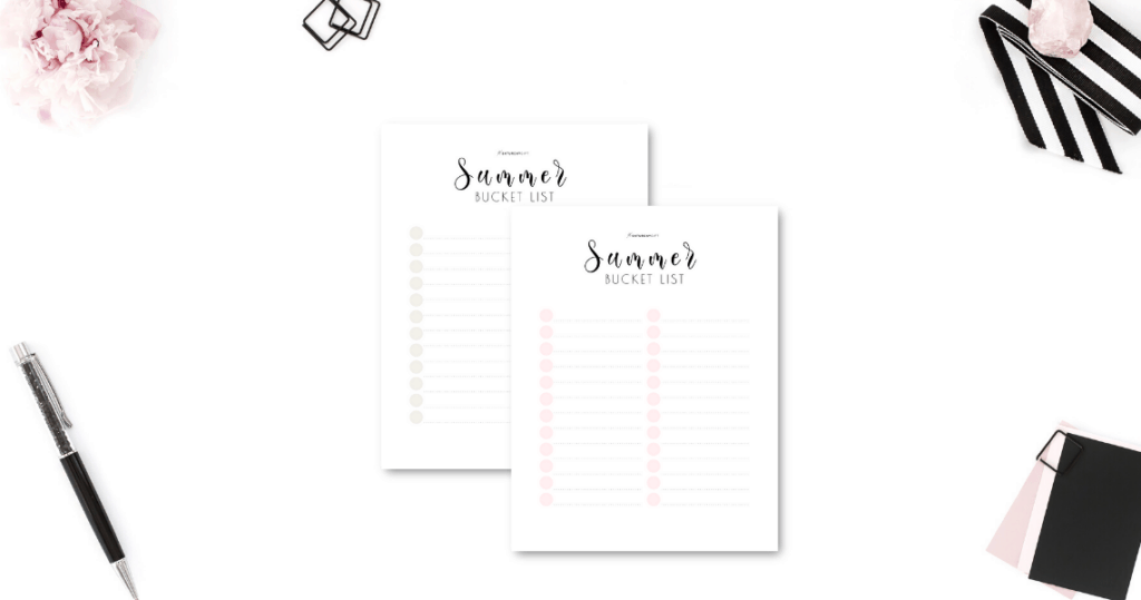 Pretty Pink Printable Summer bucket list