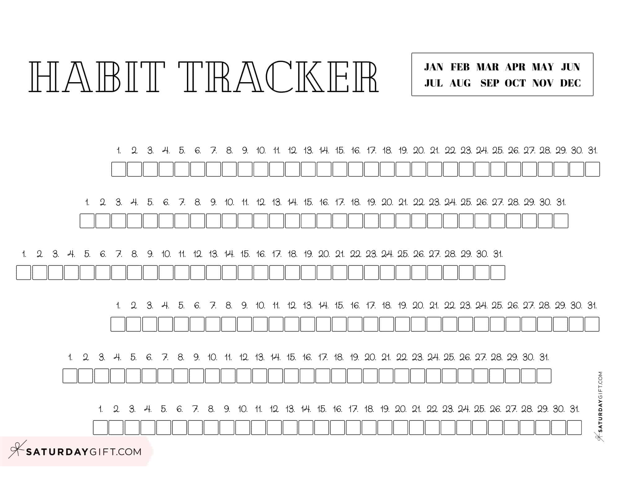 Super simple daily habit tracker black and white PDF